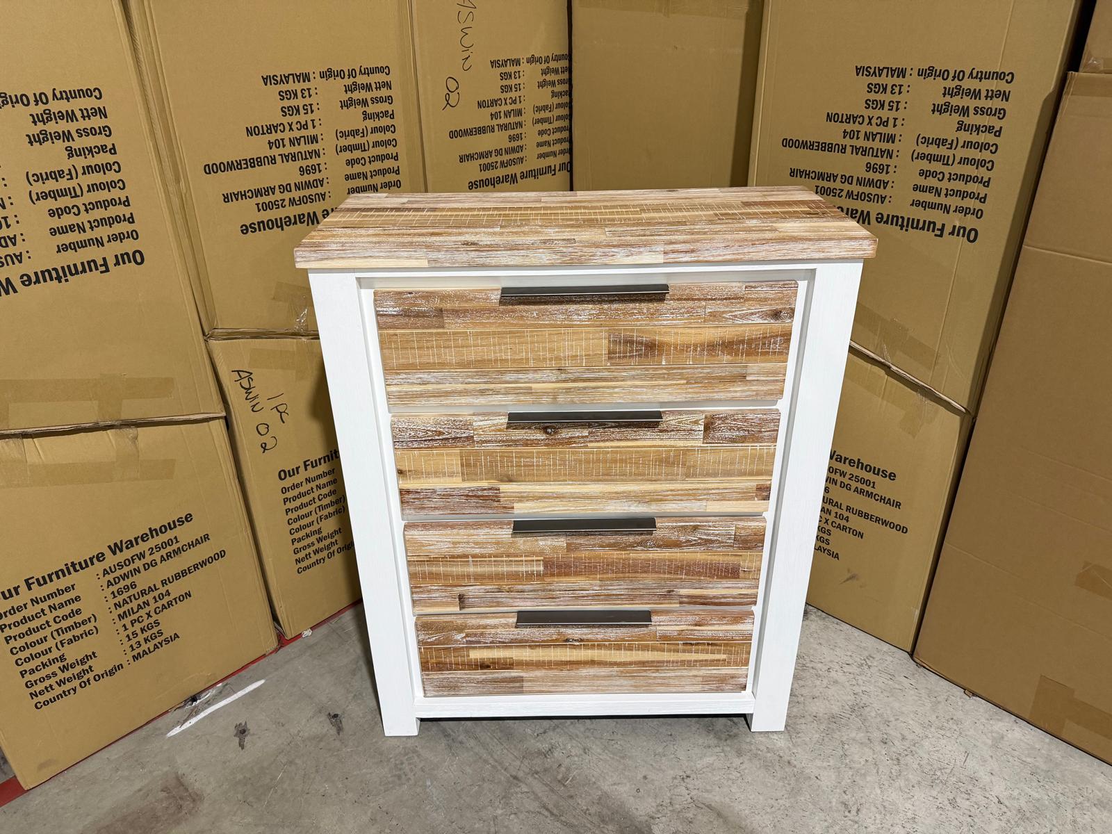 Springbrook Tallboy with 4 draws driftwood/ white finish acacia timber