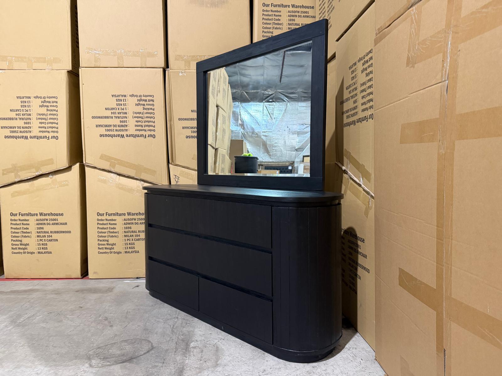 Athena ripple dressing table inc mirror in shadow black finish