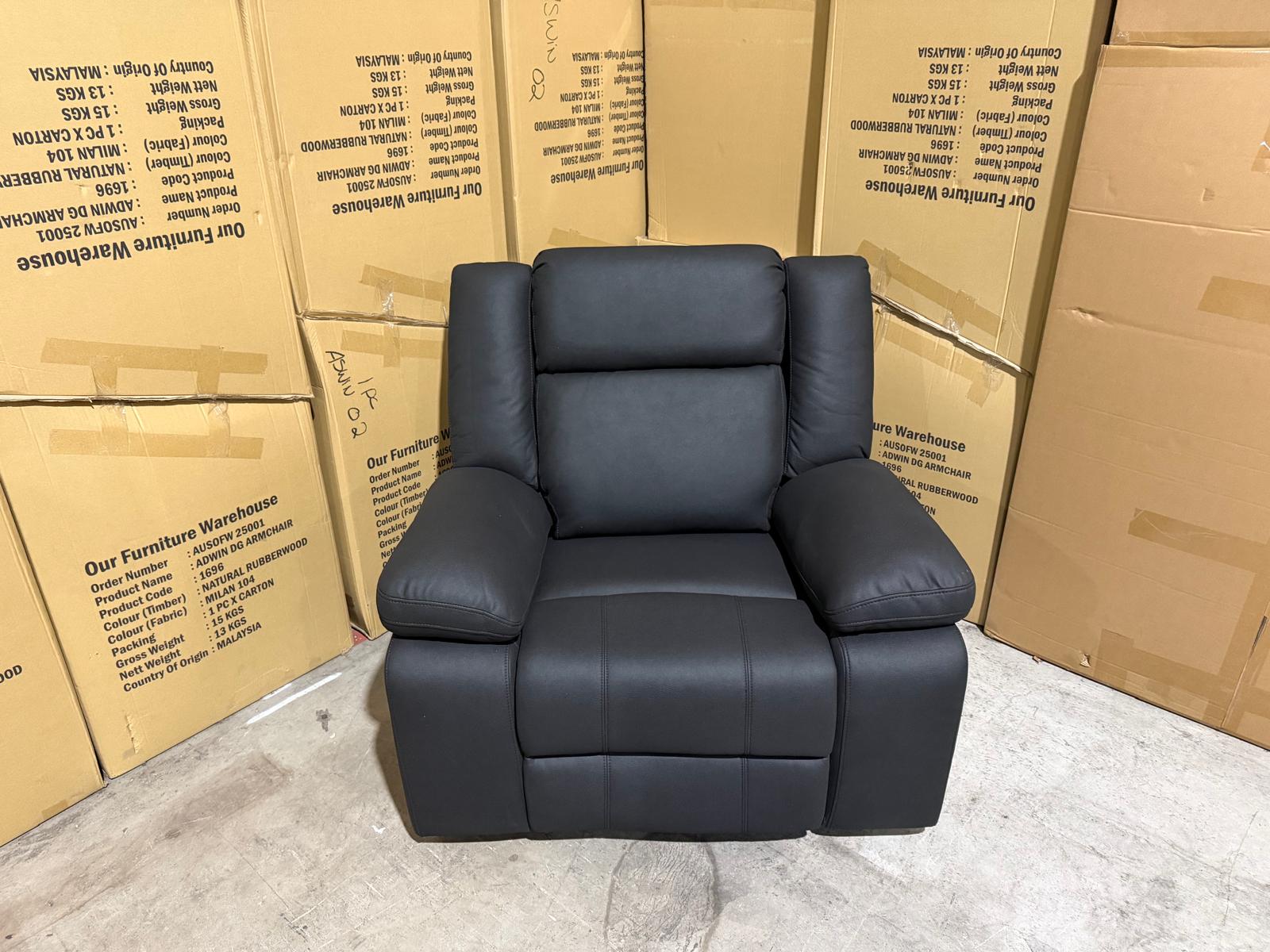 Kenso Single Recliner With Dual Motion Recliner In Soft Rhino Black