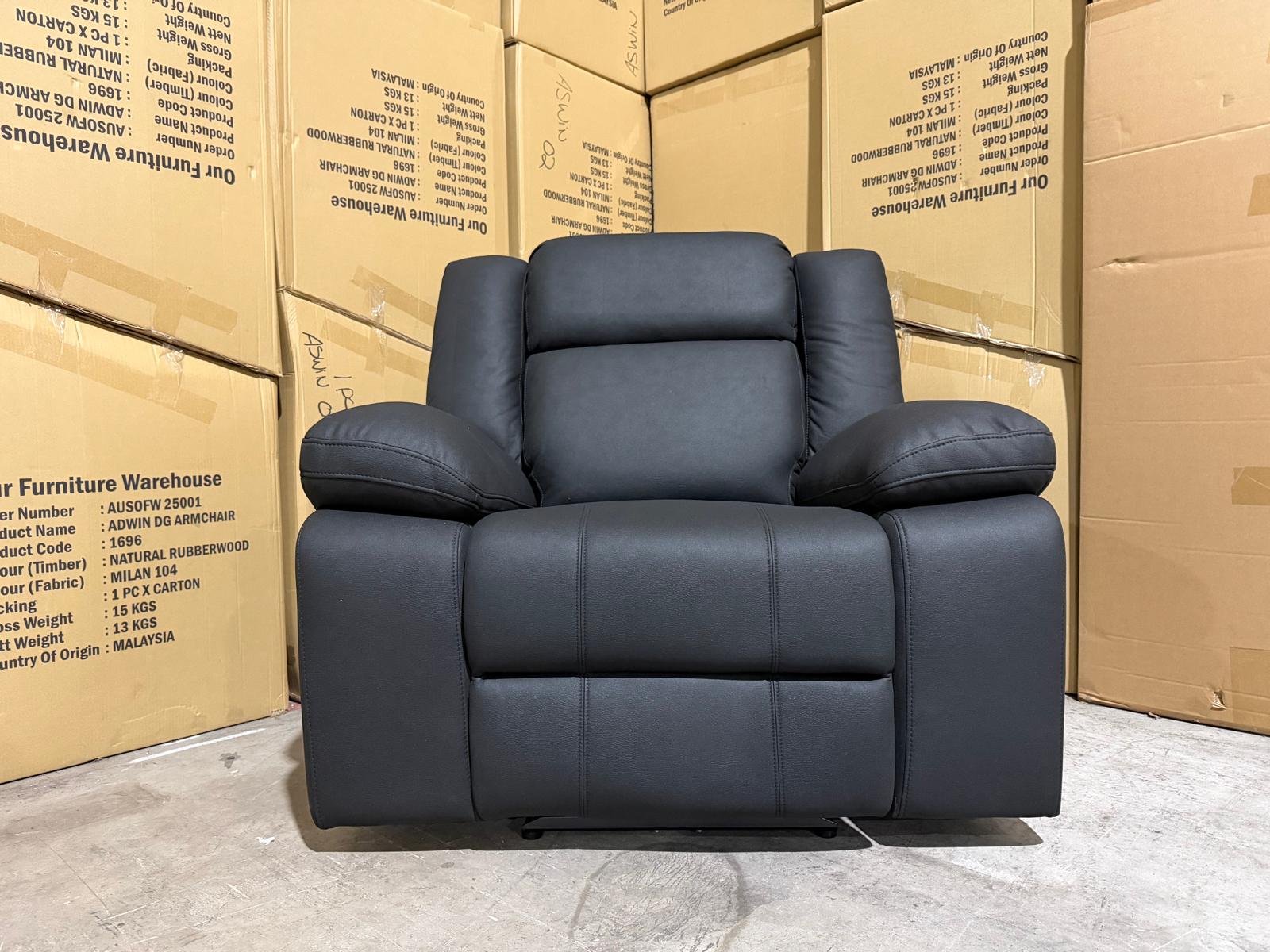 Kenso Single Recliner With Dual Motion Recliner In Soft Rhino Black