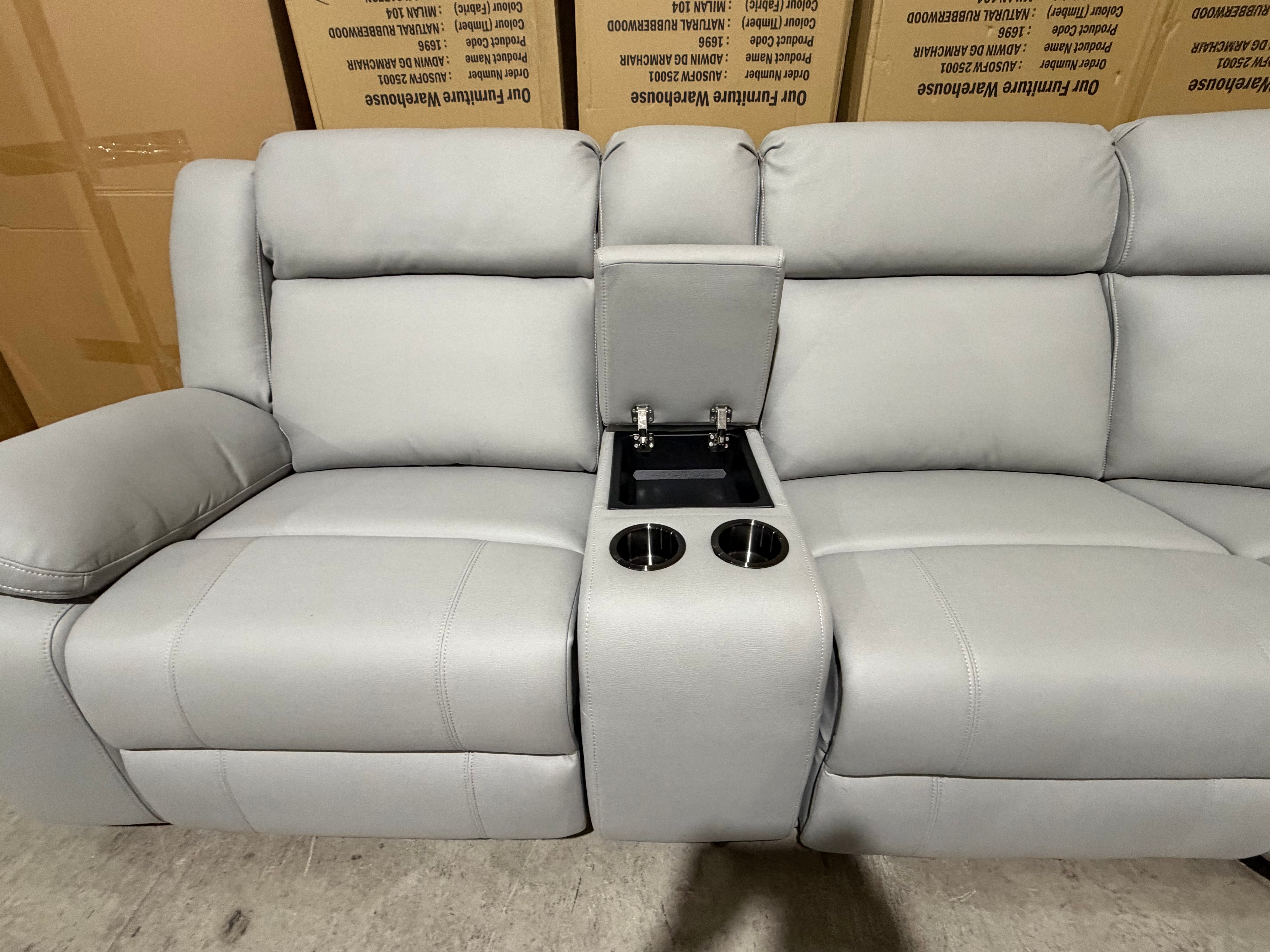 Kenso 6pce modular Lounge with 2 Dual Motion Recliners Soft Rhino Light Grey