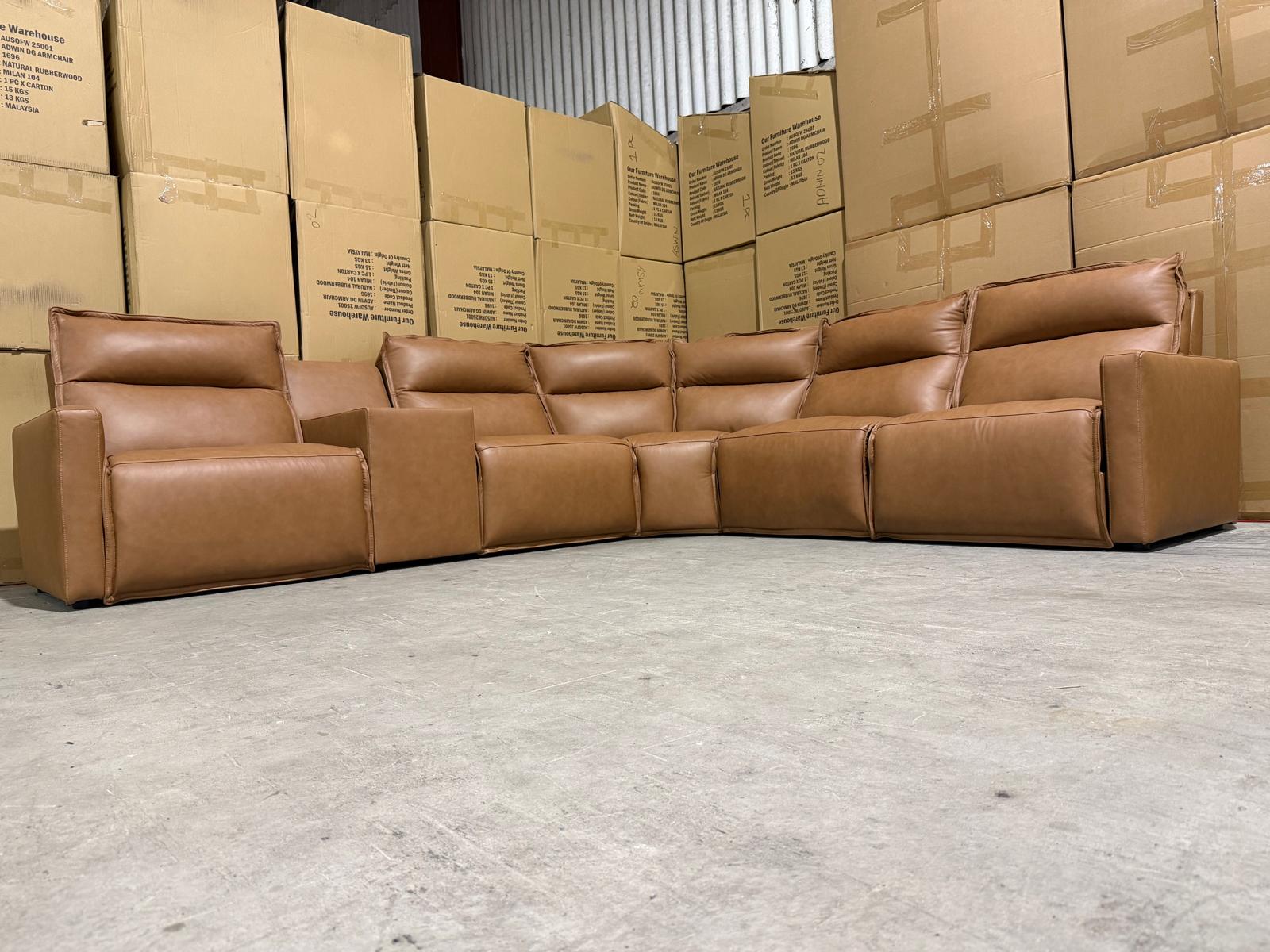 Rogers 6pce Modular Lounge Dual Motor Electric Recliners (Tan)