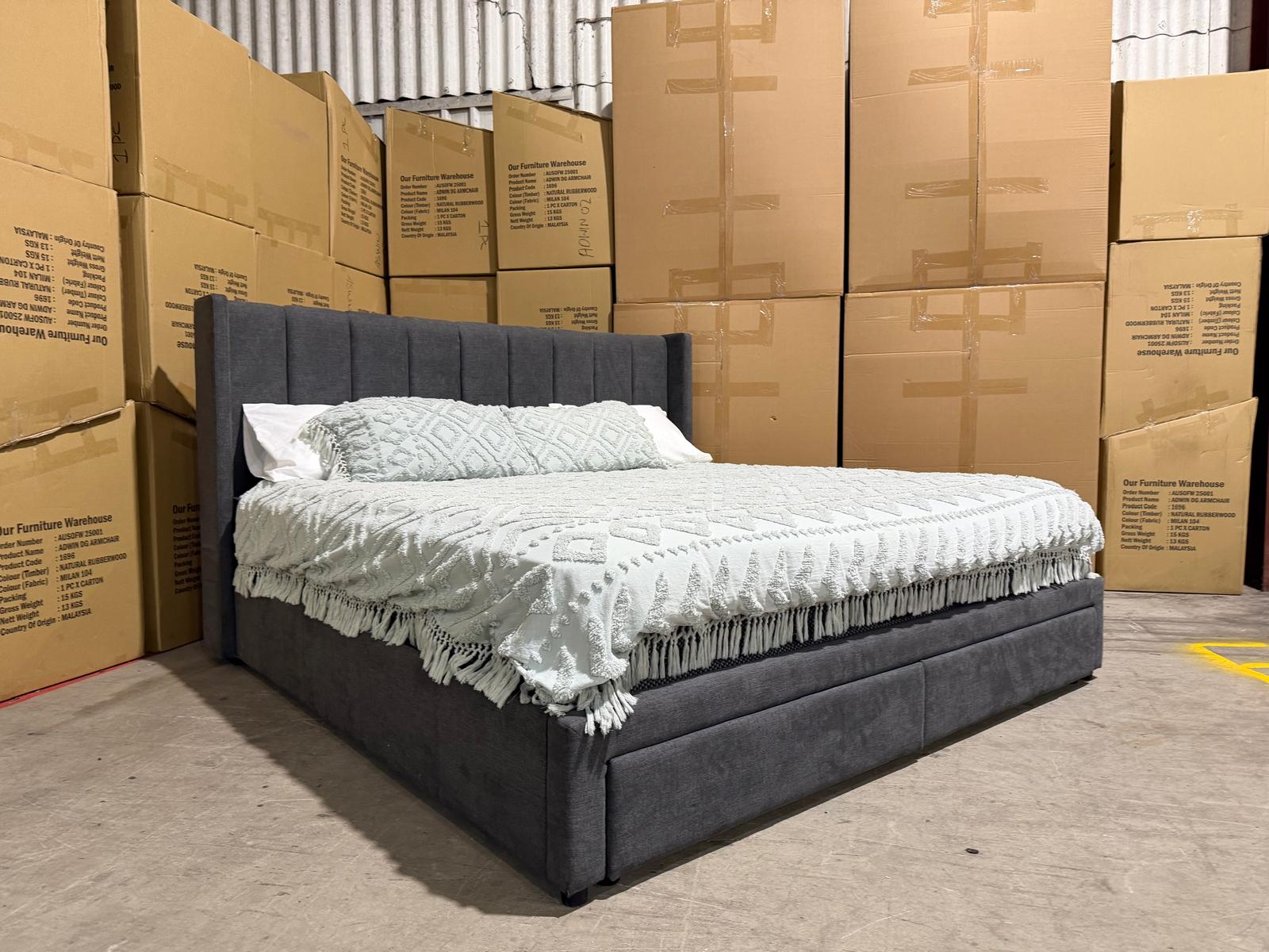 Portland super king upholstered bed in Sunlight Storm