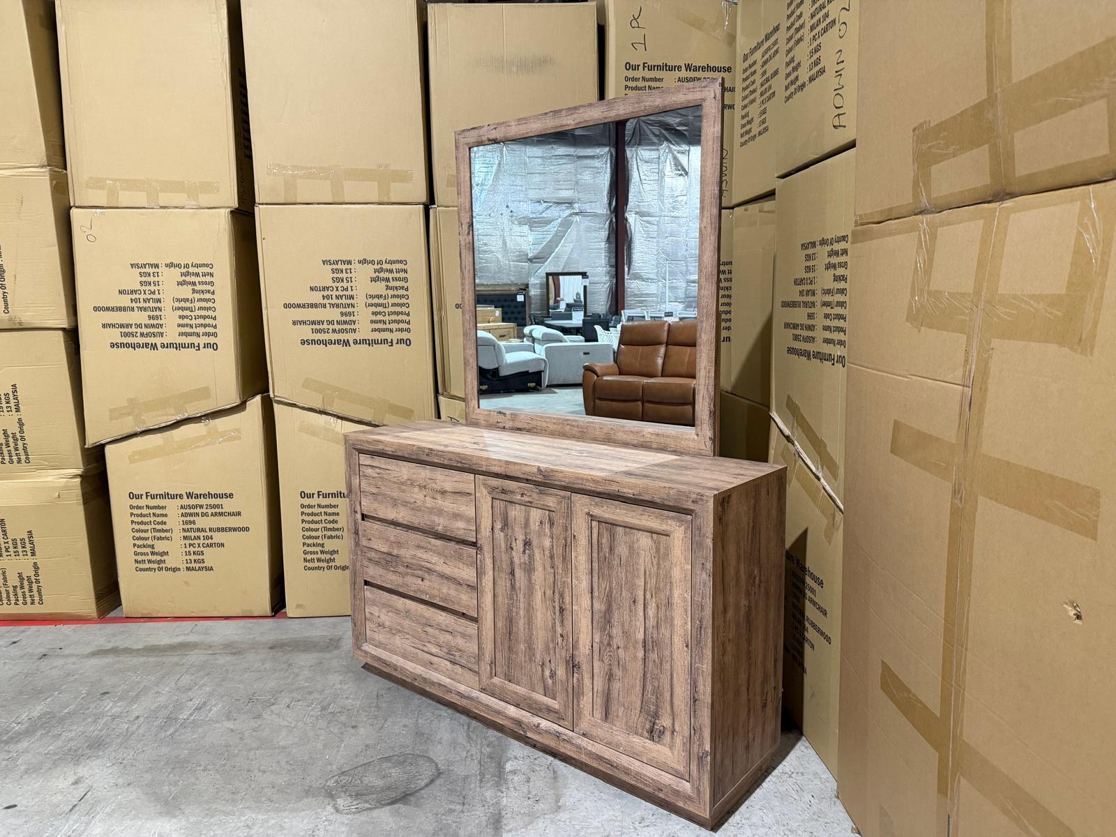 Manly Frank dressing table with mirror in rustic walnut