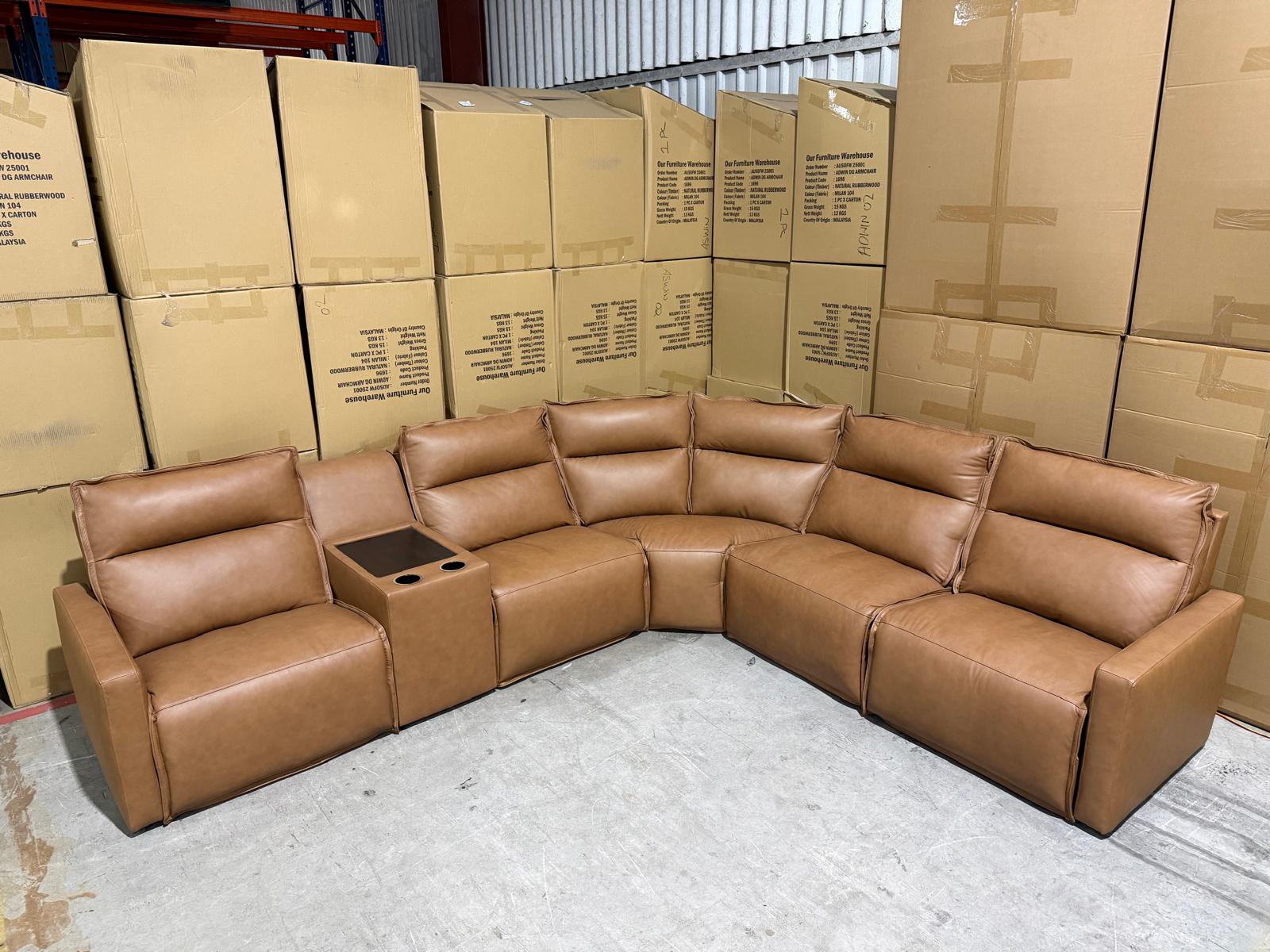 Rogers 6pce Modular Lounge Dual Motor Electric Recliners (Tan)