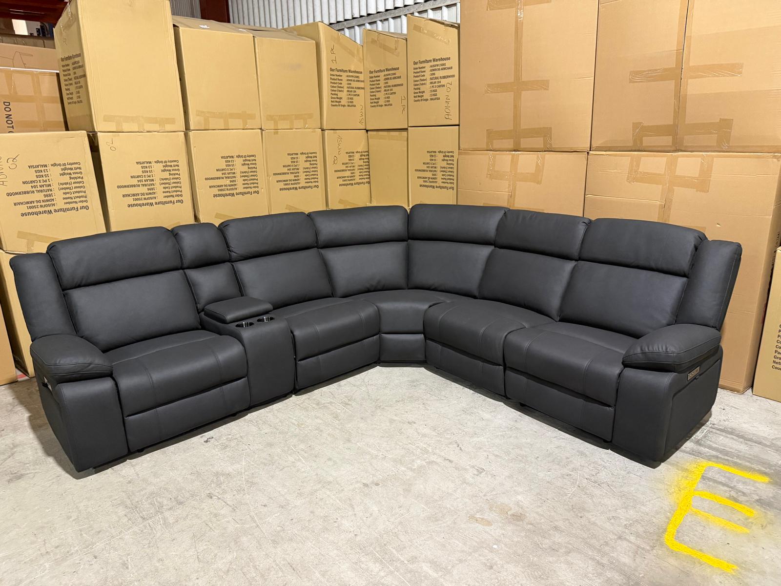 Kenso 6pce modular Lounge with 2 Dual Motion Recliners Soft Rhino Black