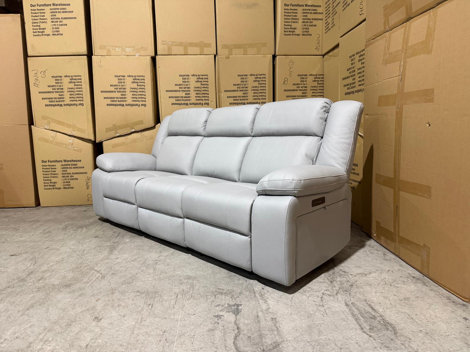Kenso 3 Seater With Dual Motion Recliners In Soft Rhino Light Grey