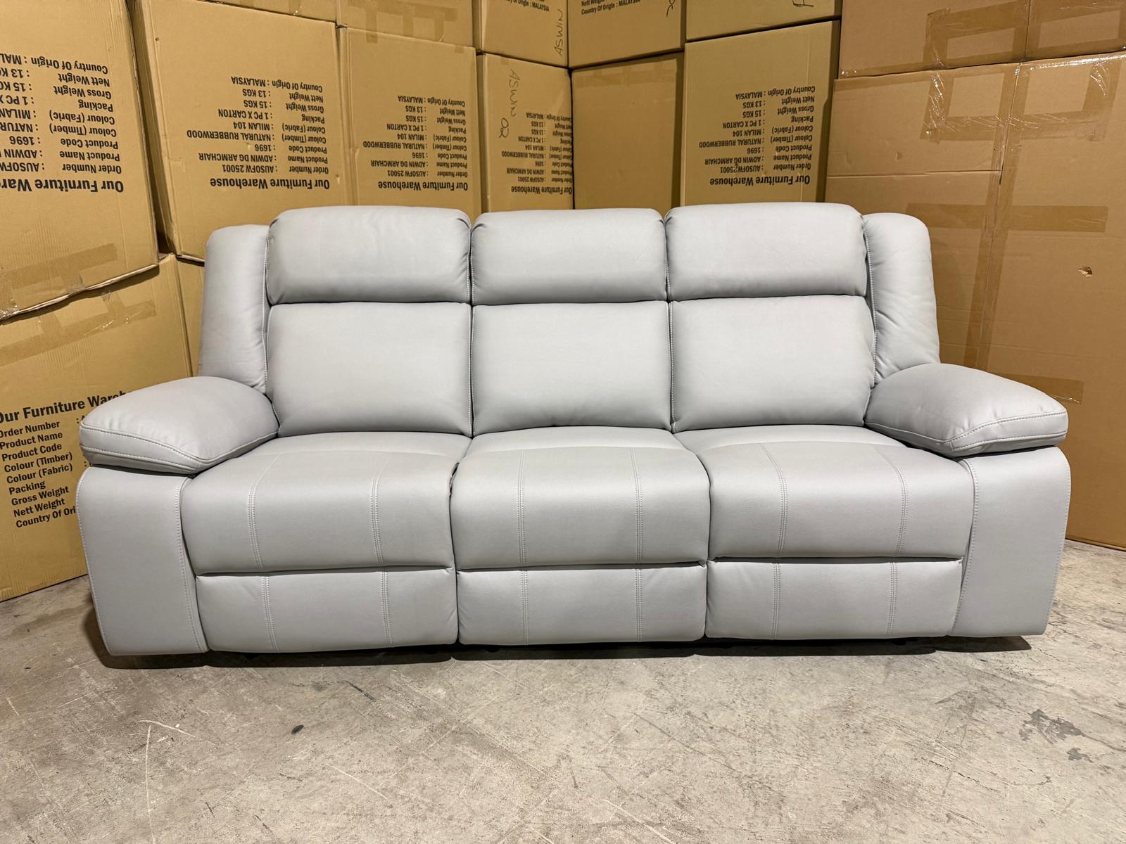 Kenso 3 Seater With Dual Motion Recliners In Soft Rhino Light Grey