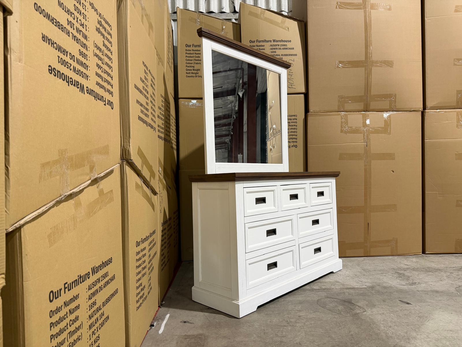 Hamptons dressing table and mirror two tone finish