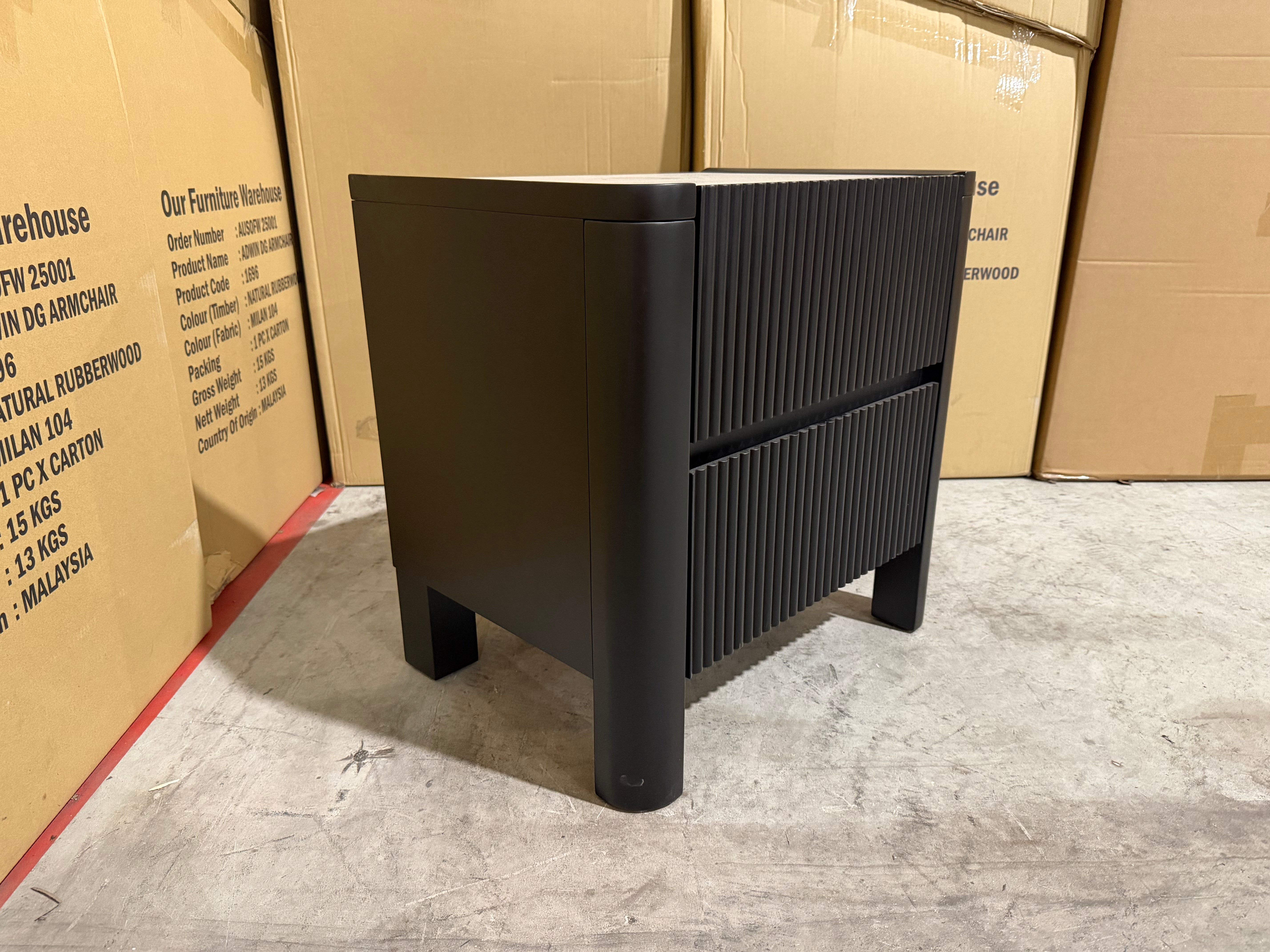 Portugal bed side chest black finish with marble looking top