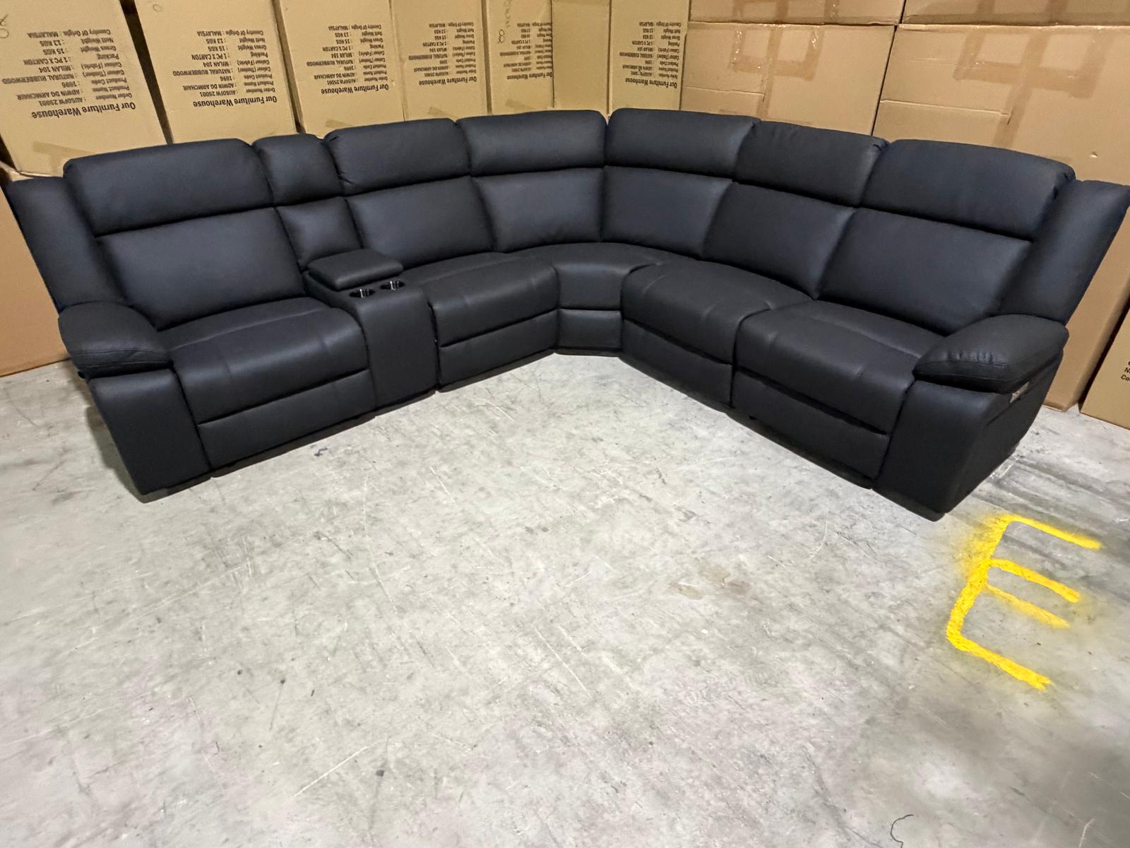 Kenso 6pce modular Lounge with 2 Dual Motion Recliners Soft Rhino Black