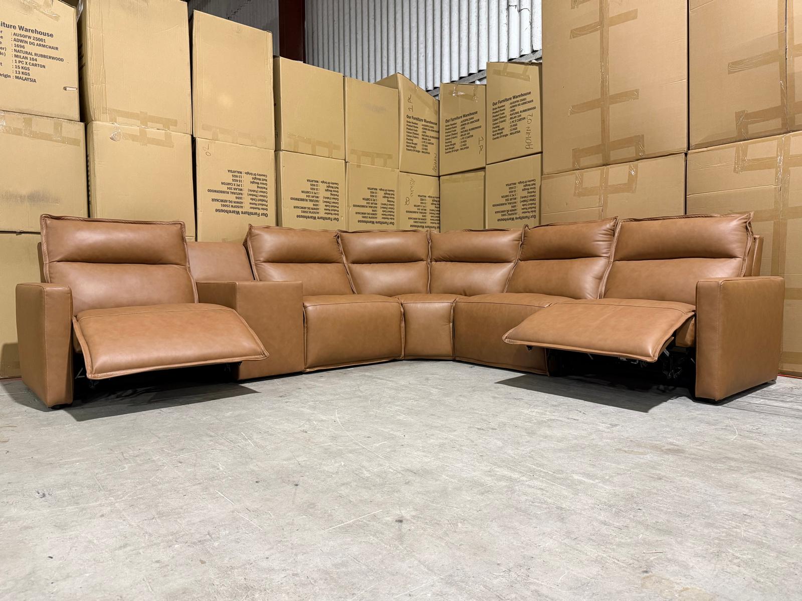 Rogers 6pce Modular Lounge Dual Motor Electric Recliners (Tan)