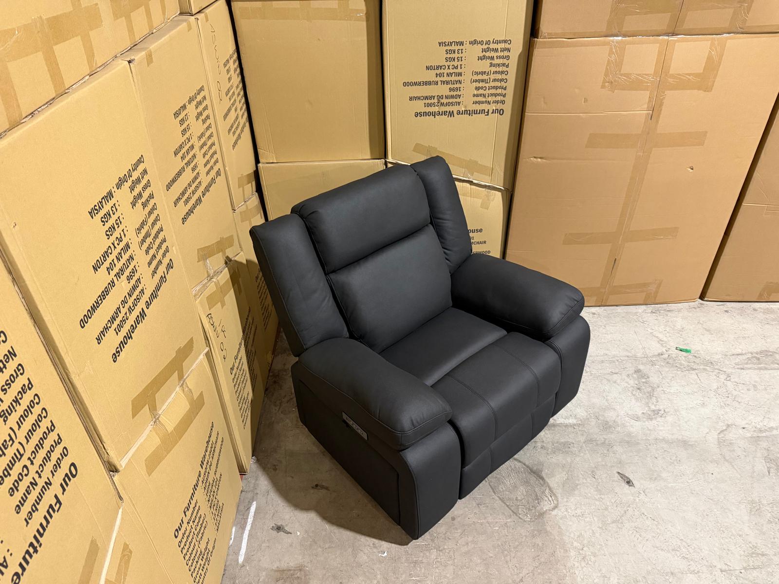 Kenso Single Recliner With Dual Motion Recliner In Soft Rhino Black