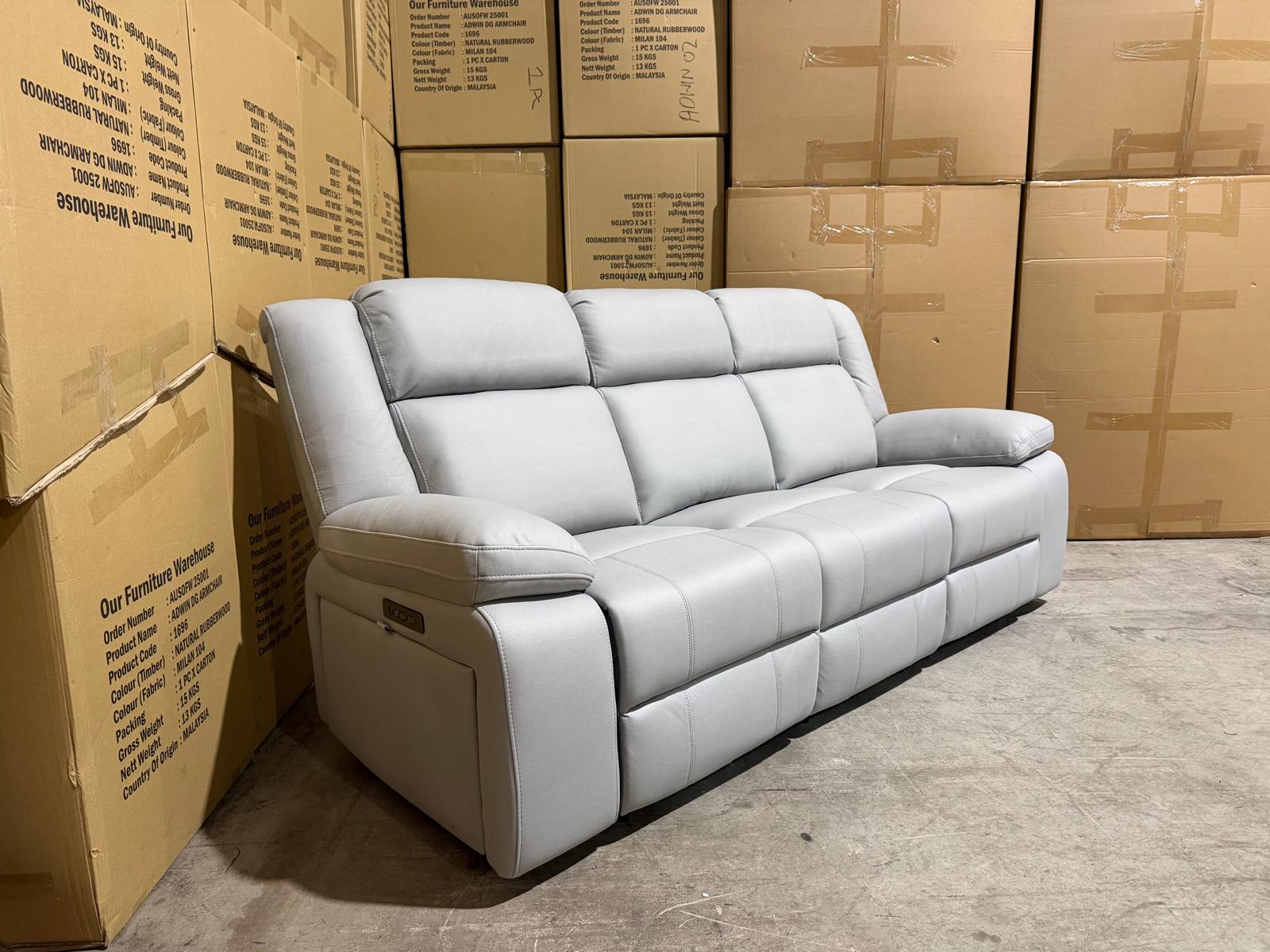Kenso 3 Seater With Dual Motion Recliners In Soft Rhino Light Grey