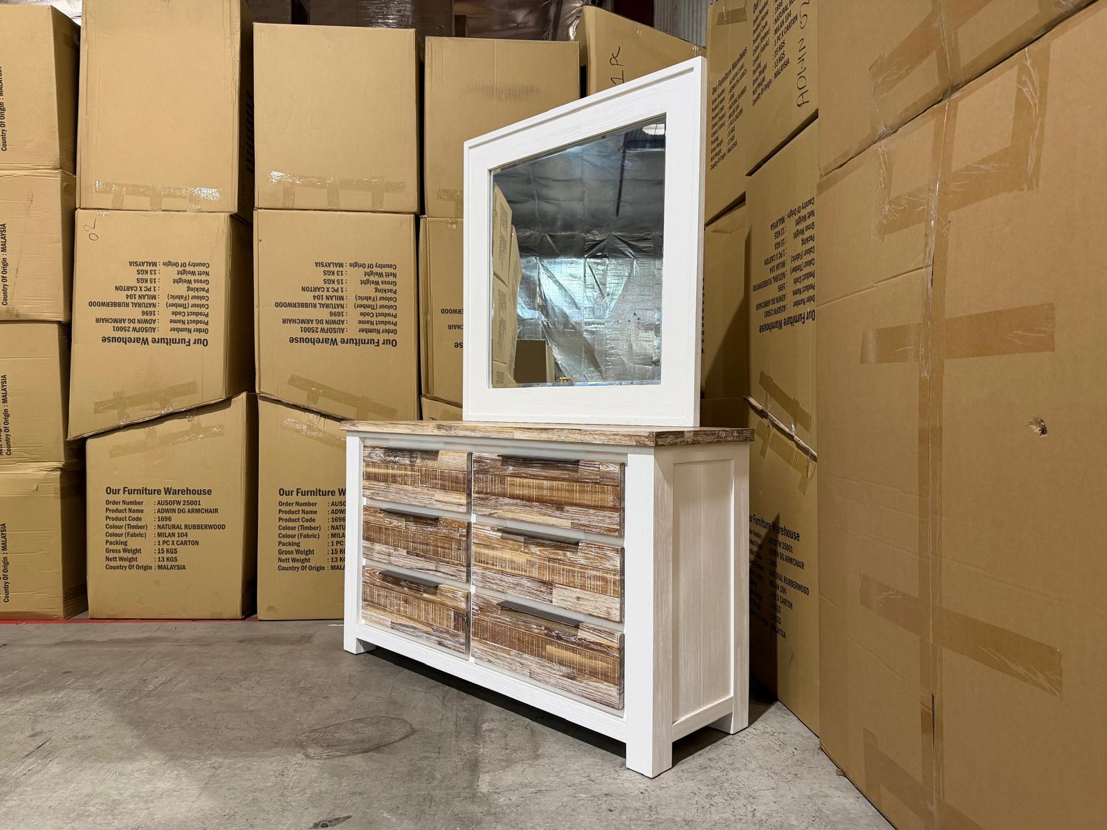Springbrook dressing table inc mirror driftwood/ white finish acacia timber
