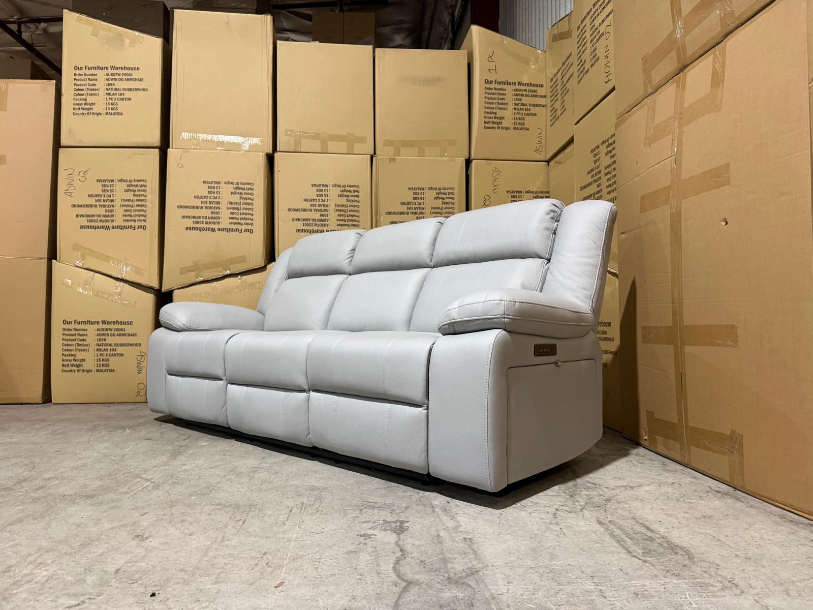 Kenso 3 Seater With Dual Motion Recliners In Soft Rhino Light Grey
