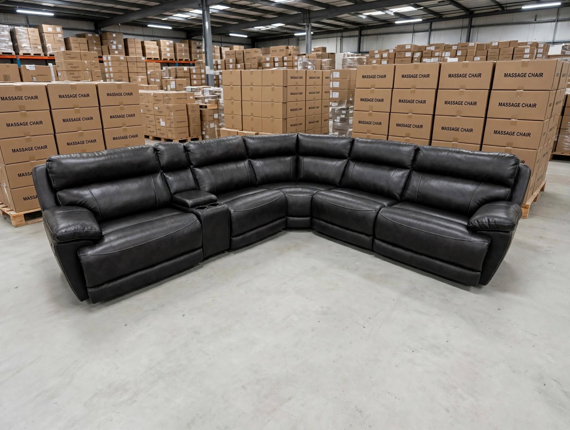 Modena Modular Lounge with 3x Electric Recliners In Black Leather