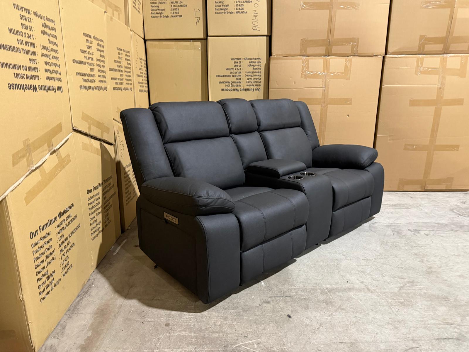 Kenso 2 Seater With Dual Recliners In Soft Rhino Black