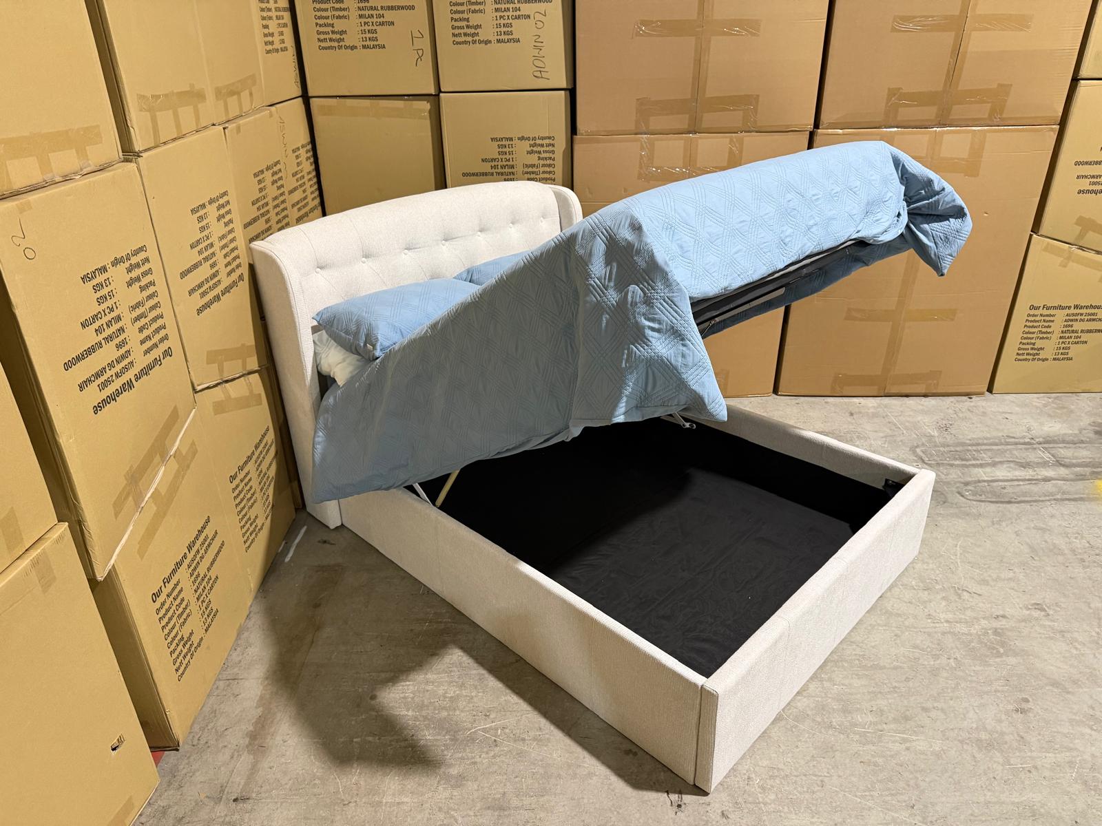 Dallas Queen Bed With Gas Lift in Natural Colour
