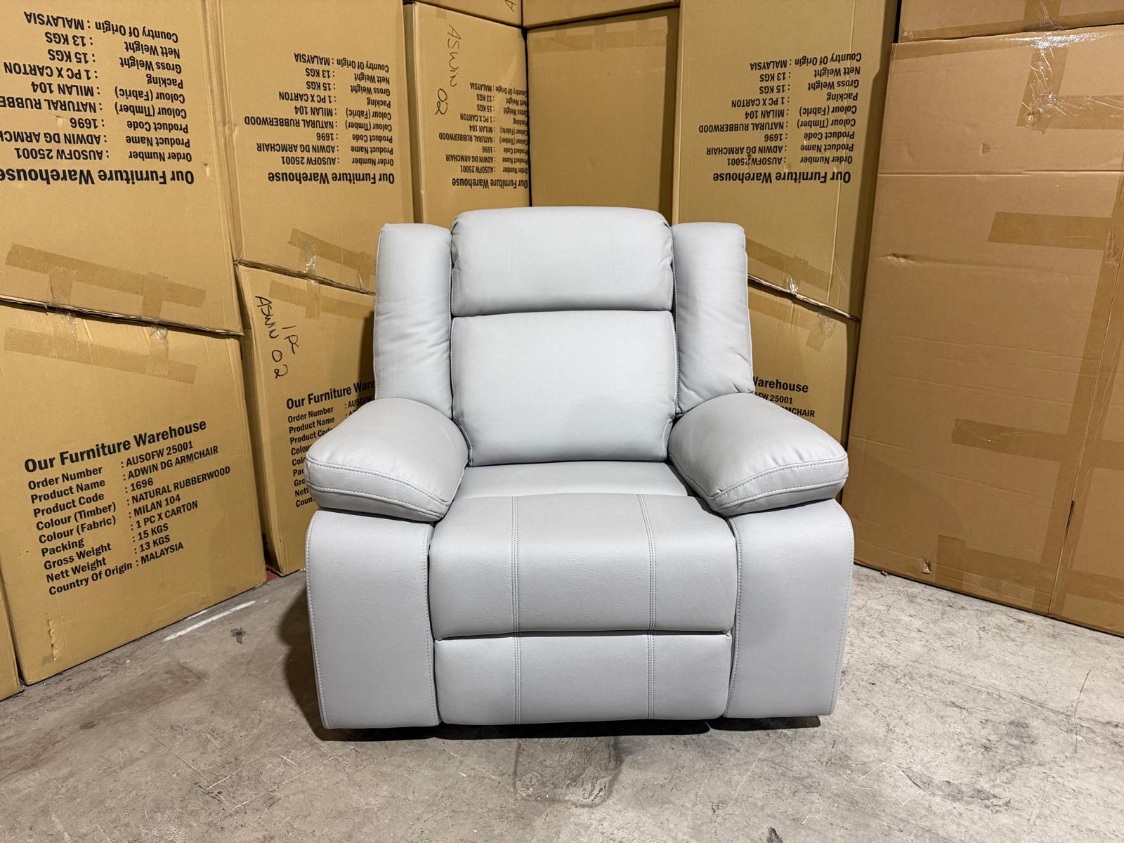 Kenso Single Recliner With Dual Motion In Soft Rhino Light Grey