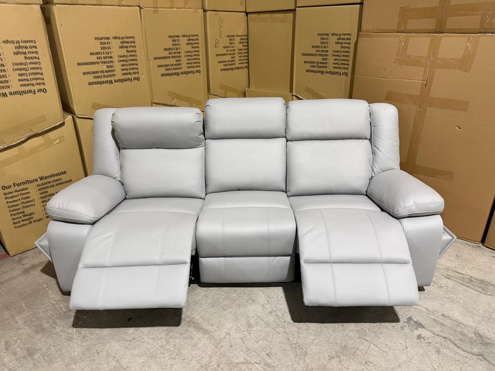 Kenso 3 Seater With Dual Motion Recliners In Soft Rhino Light Grey