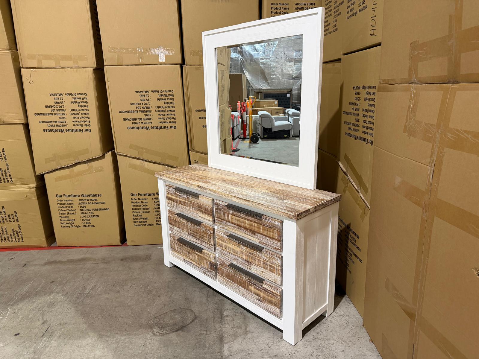 Springbrook dressing table inc mirror driftwood/ white finish acacia timber