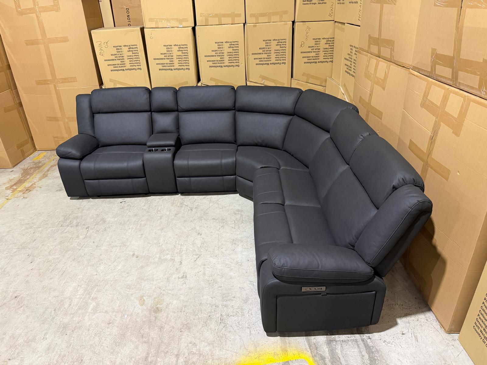 Kenso 6pce modular Lounge with 2 Dual Motion Recliners Soft Rhino Black