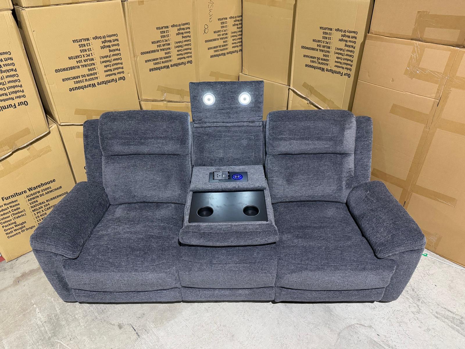 Pilot 3 seater with ELECTRIC Recliners Dark Grey