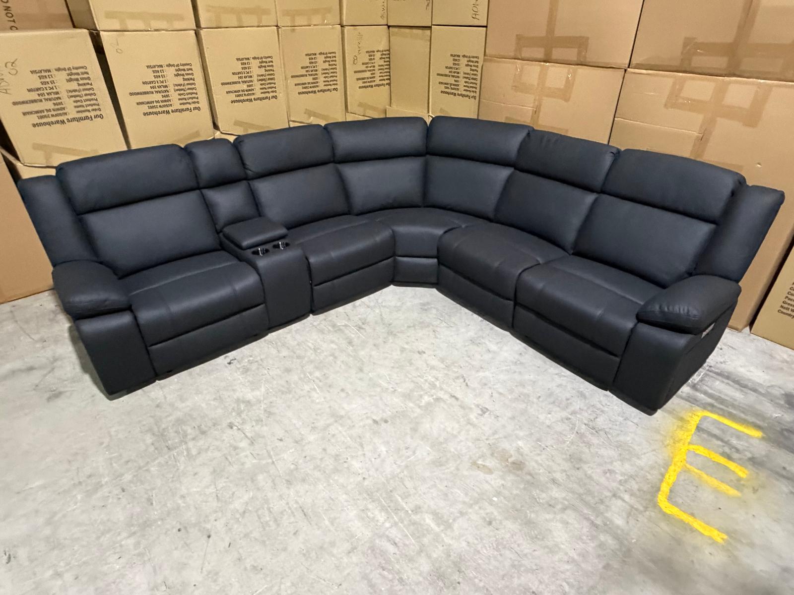 Kenso 6pce modular Lounge with 2 Dual Motion Recliners Soft Rhino Black