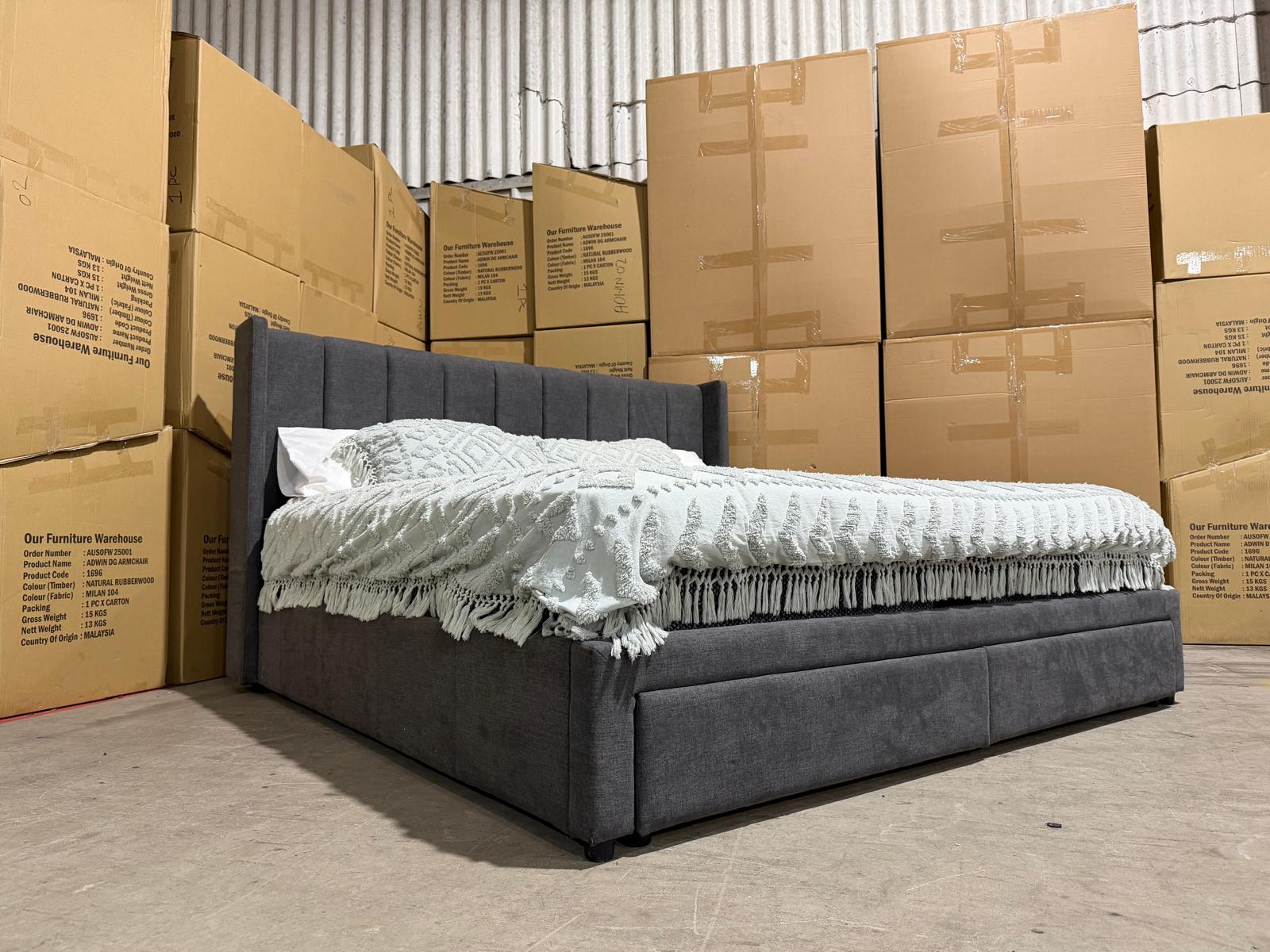 Portland super king upholstered bed in Sunlight Storm