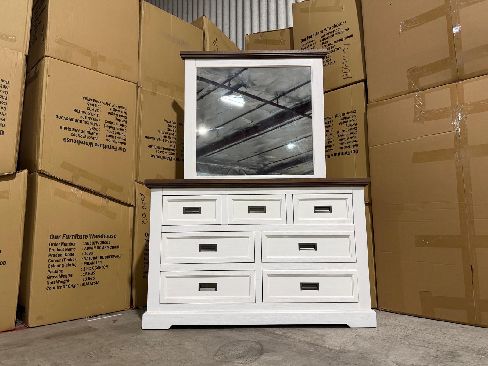 Hamptons dressing table and mirror two tone finish