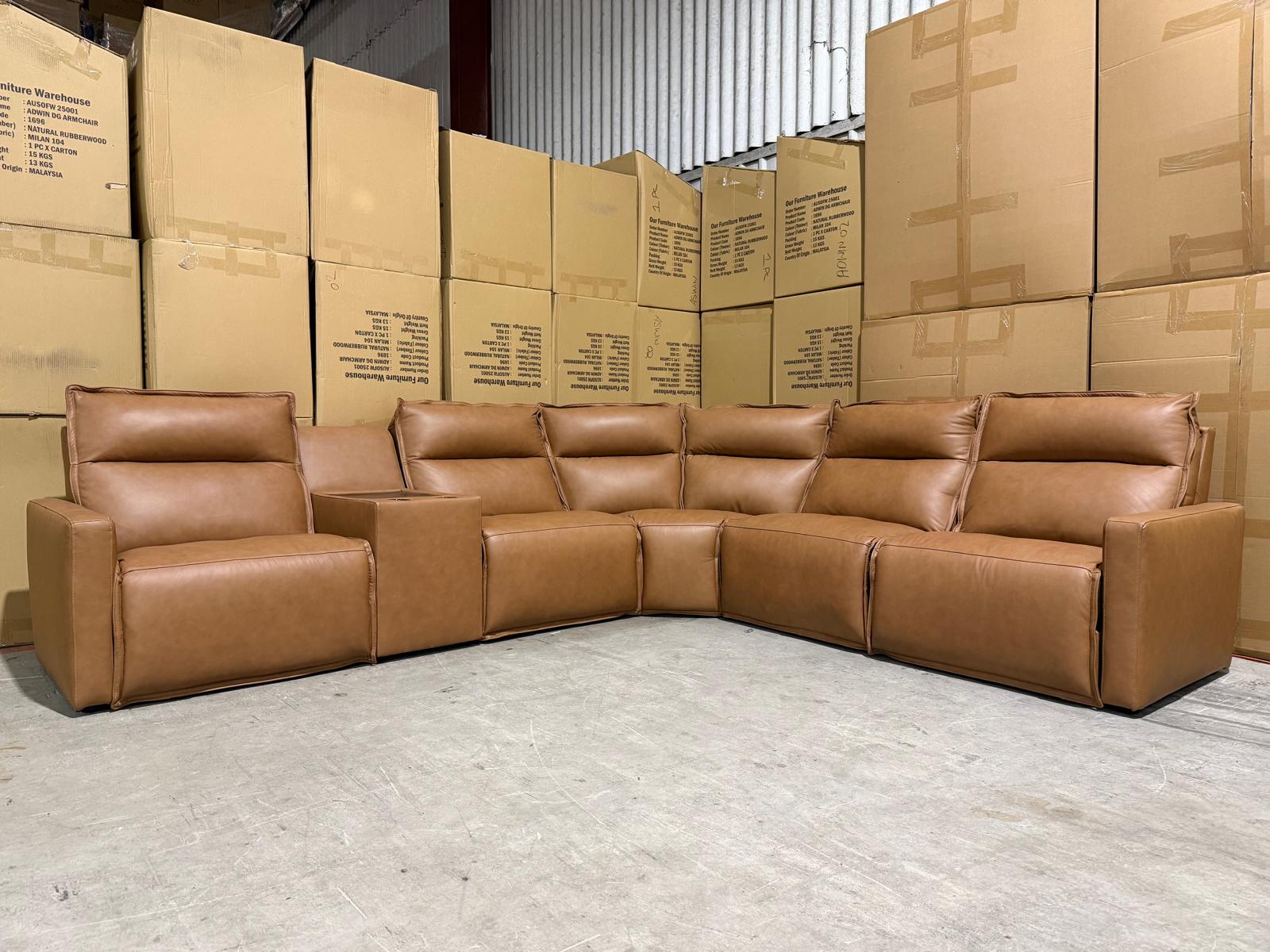 Rogers 6pce Modular Lounge Dual Motor Electric Recliners (Tan)