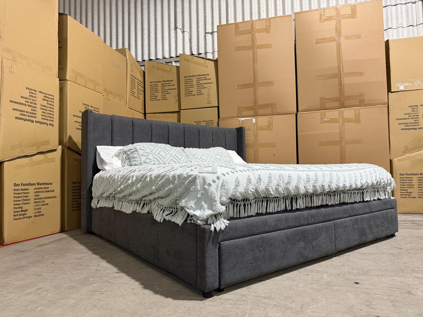 Portland super king upholstered bed in Sunlight Storm