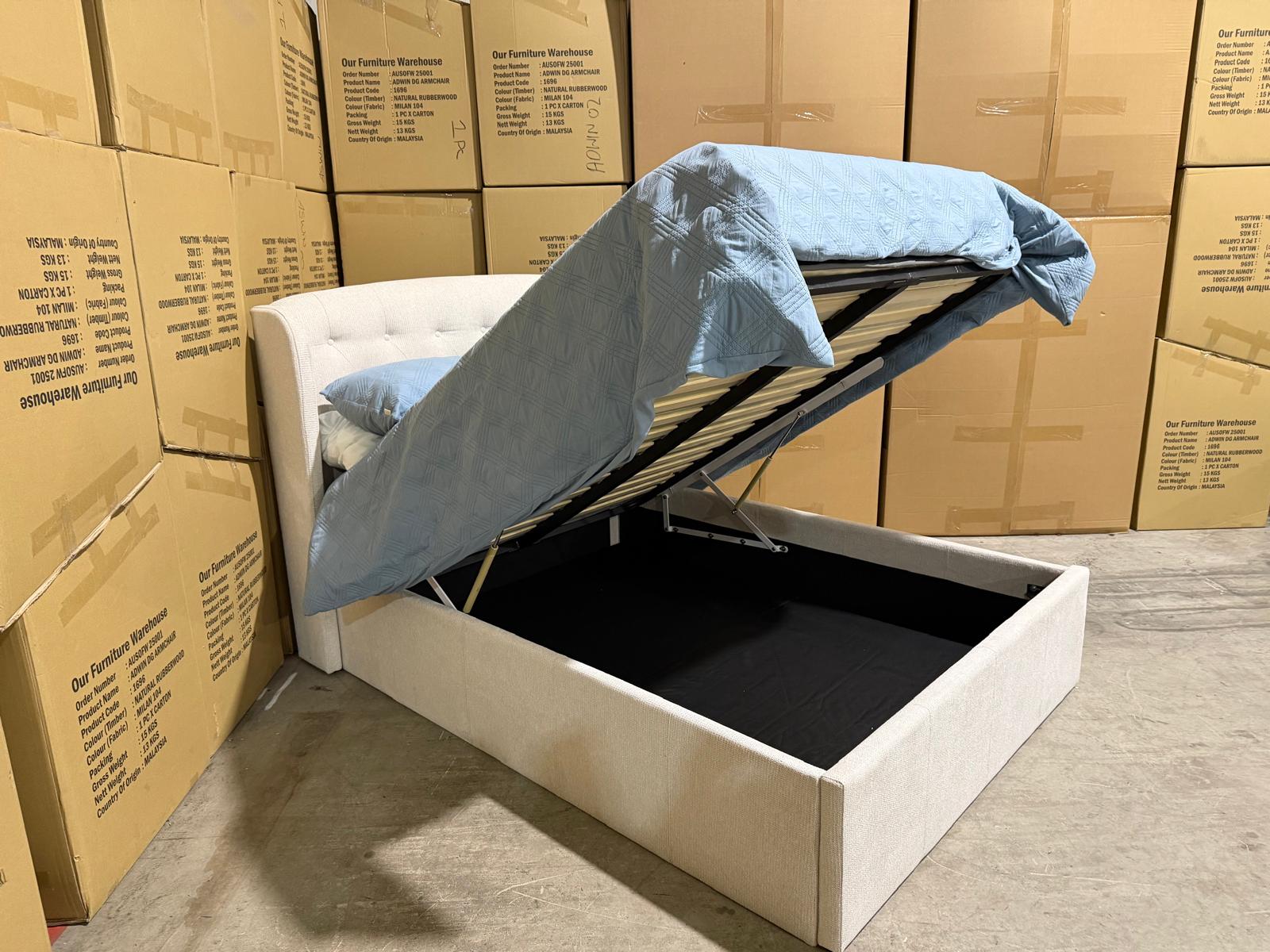 Dallas Queen Bed With Gas Lift in Natural Colour