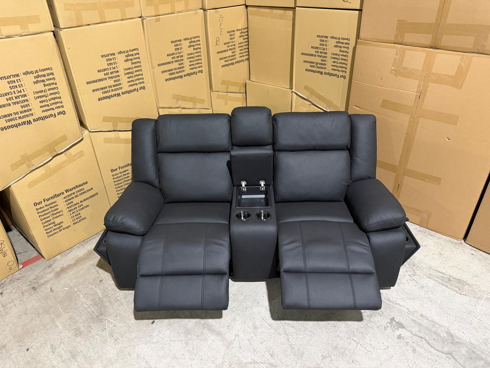 Kenso 2 Seater With Dual Recliners In Soft Rhino Black