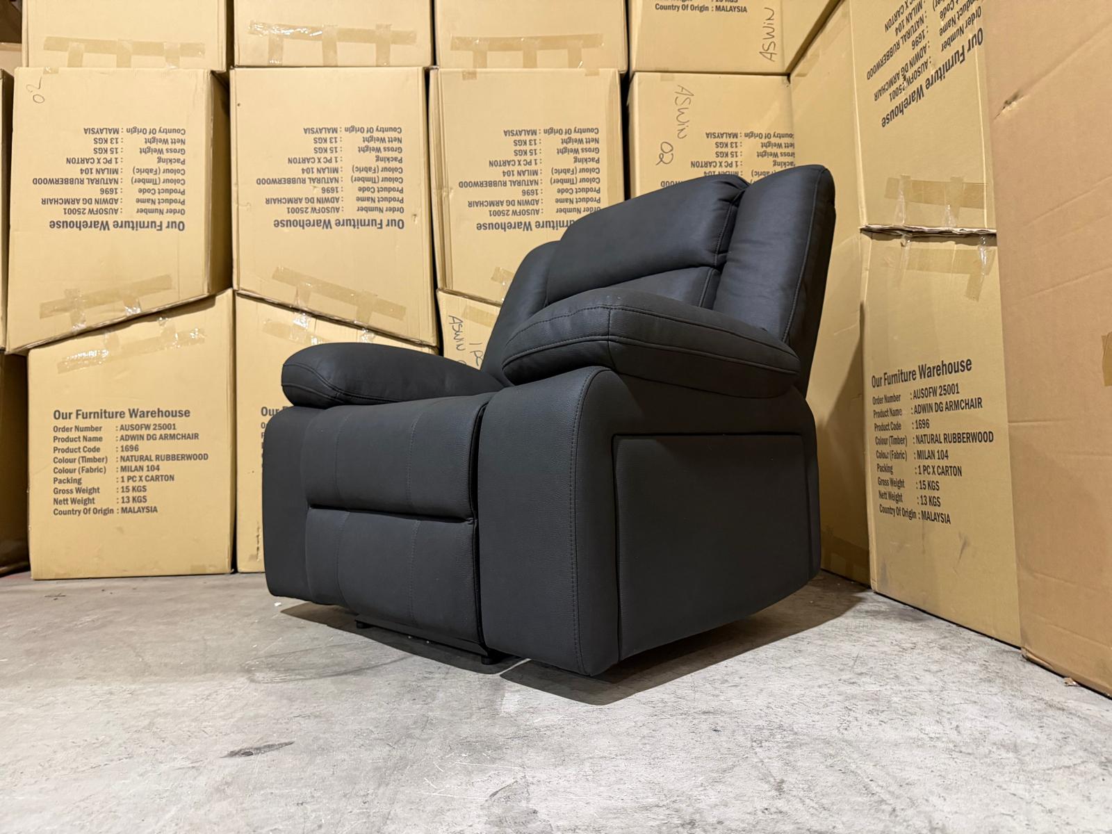 Kenso Single Recliner With Dual Motion Recliner In Soft Rhino Black