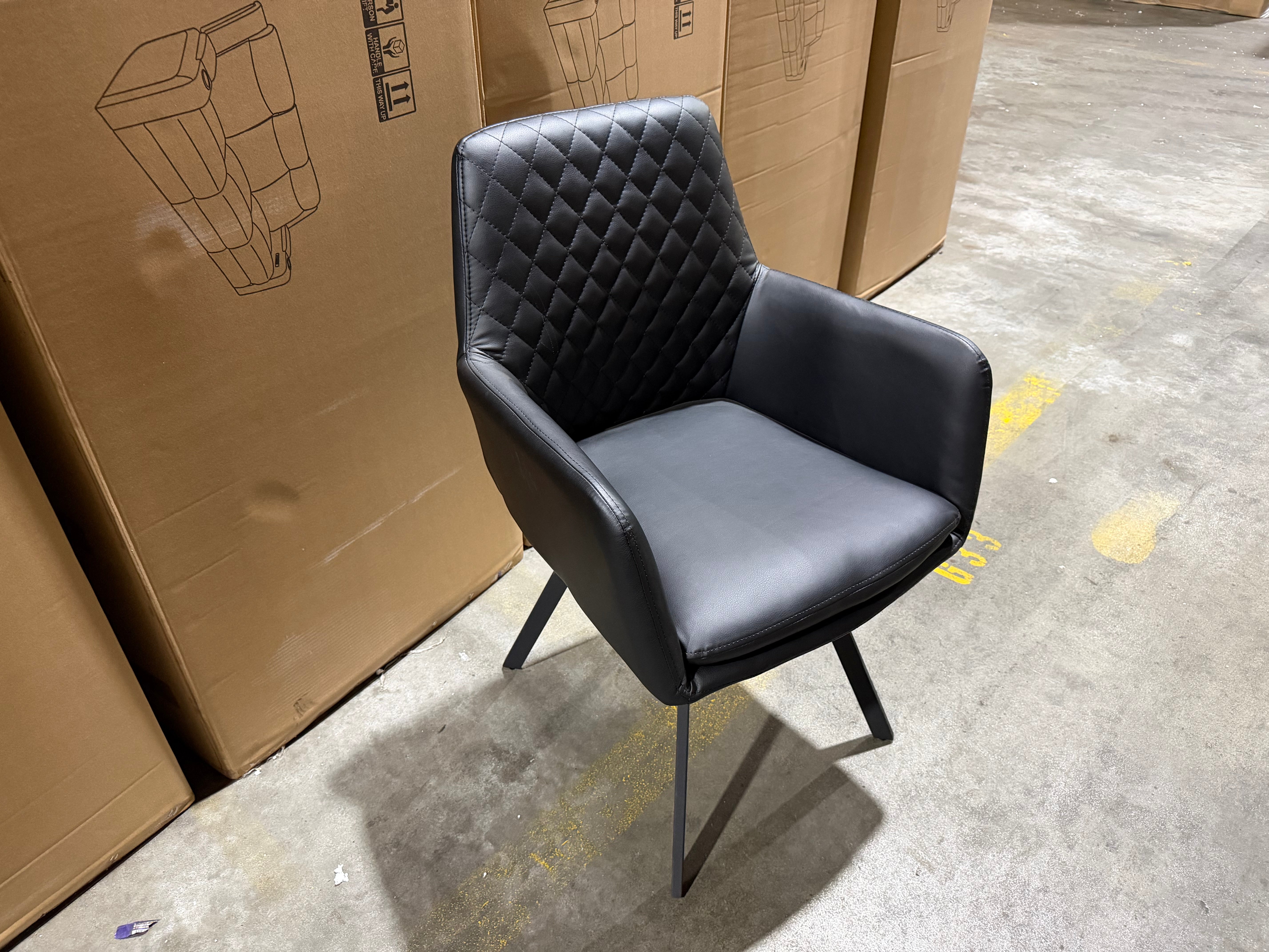 Bermuda Fully Upholstered Dining Chair With Black Metal Legs In Black