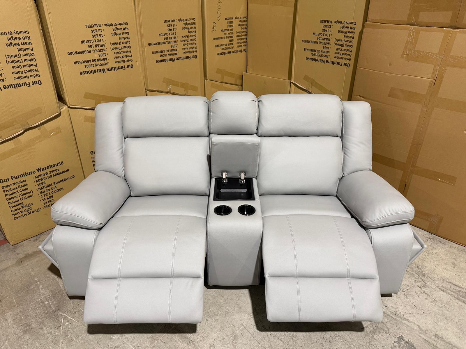 Kenso 2 Seater With Dual Recliners In Soft Rhino Light Grey