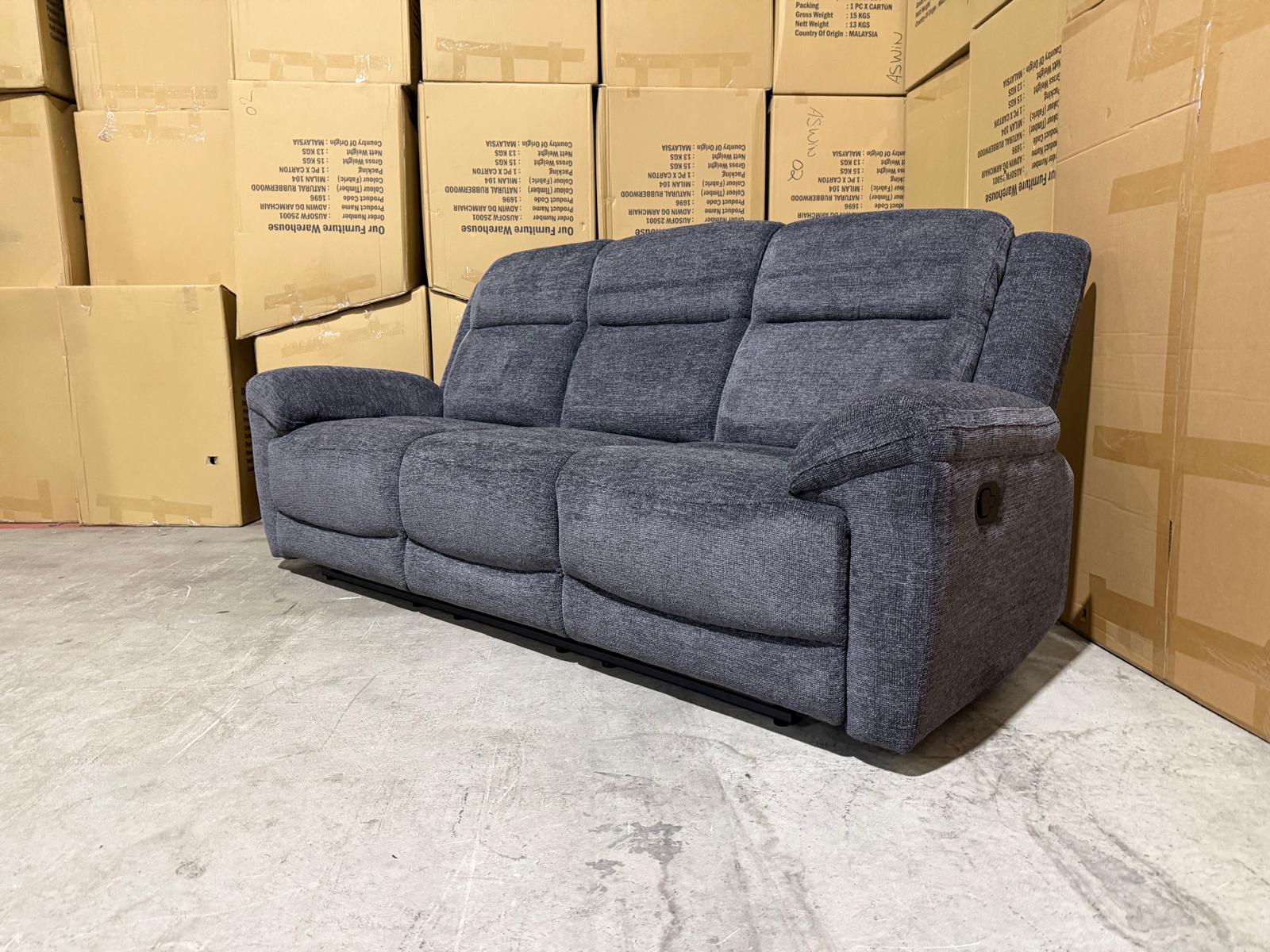 Pilot 3 seater With Manual Recliners Dark Grey