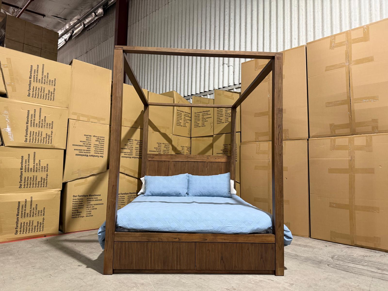 Flinders 4 Poster Bed Queen size Pecan finish