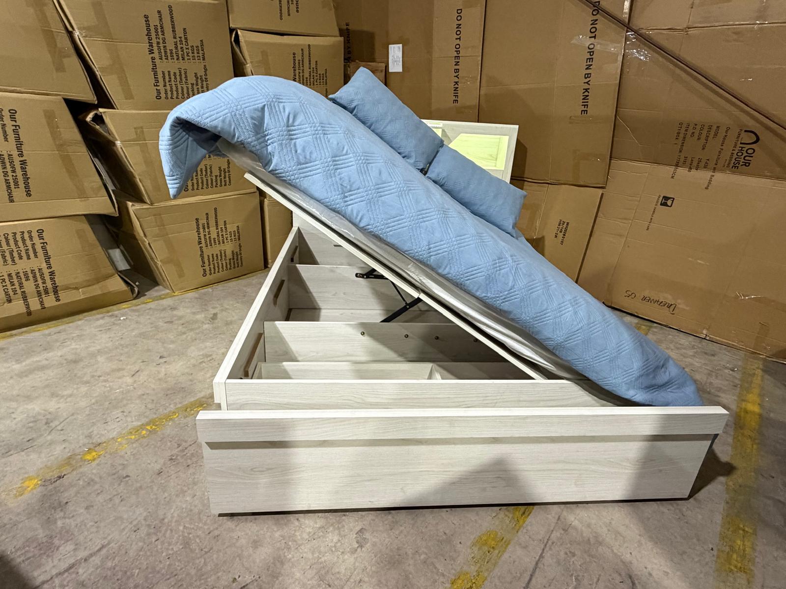Atlanta King size bed in grey wash finish lift up storage