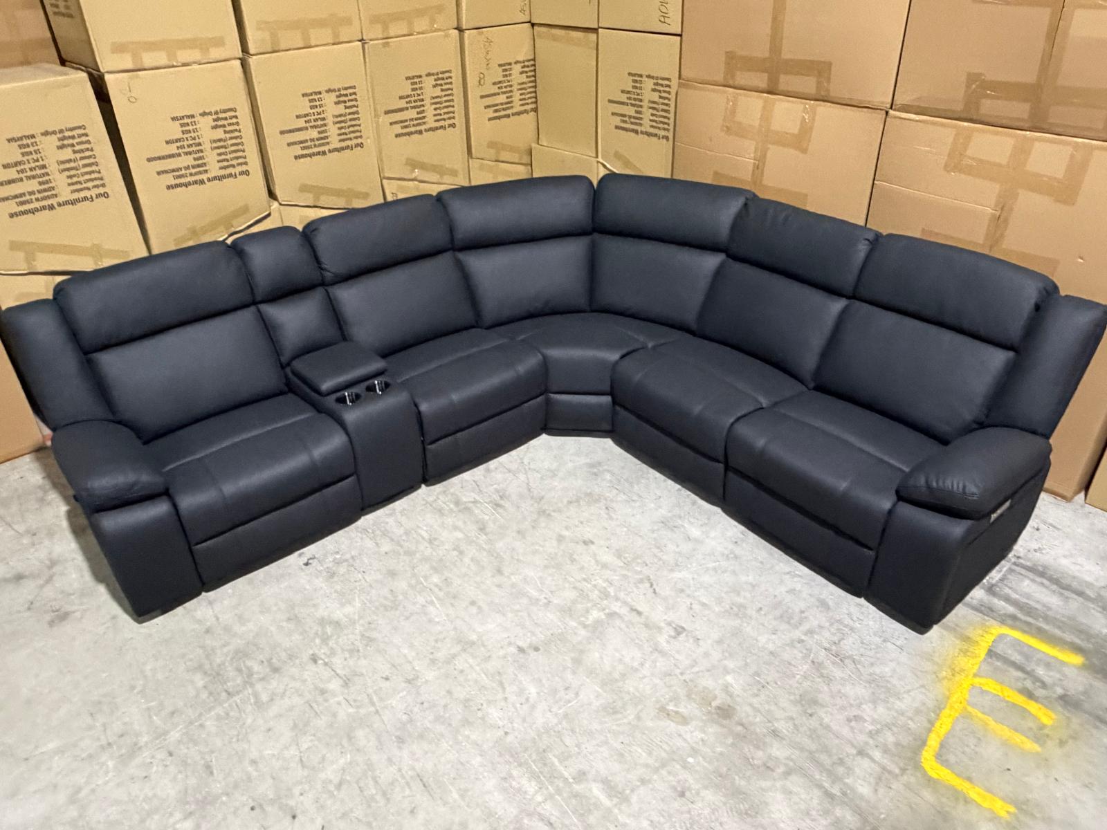 Kenso 6pce modular Lounge with 2 Dual Motion Recliners Soft Rhino Black