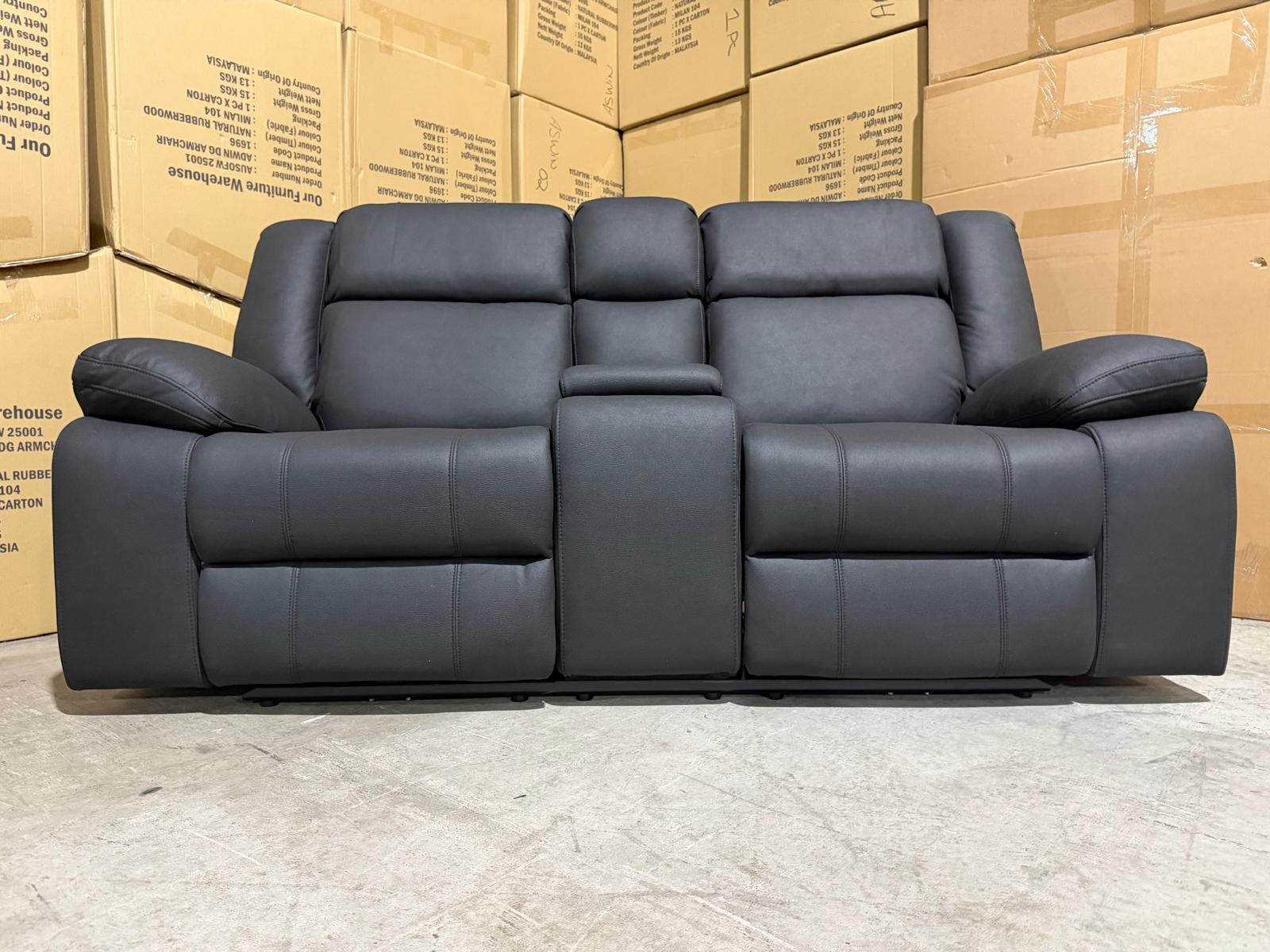 Kenso 2 Seater With Dual Recliners In Soft Rhino Black