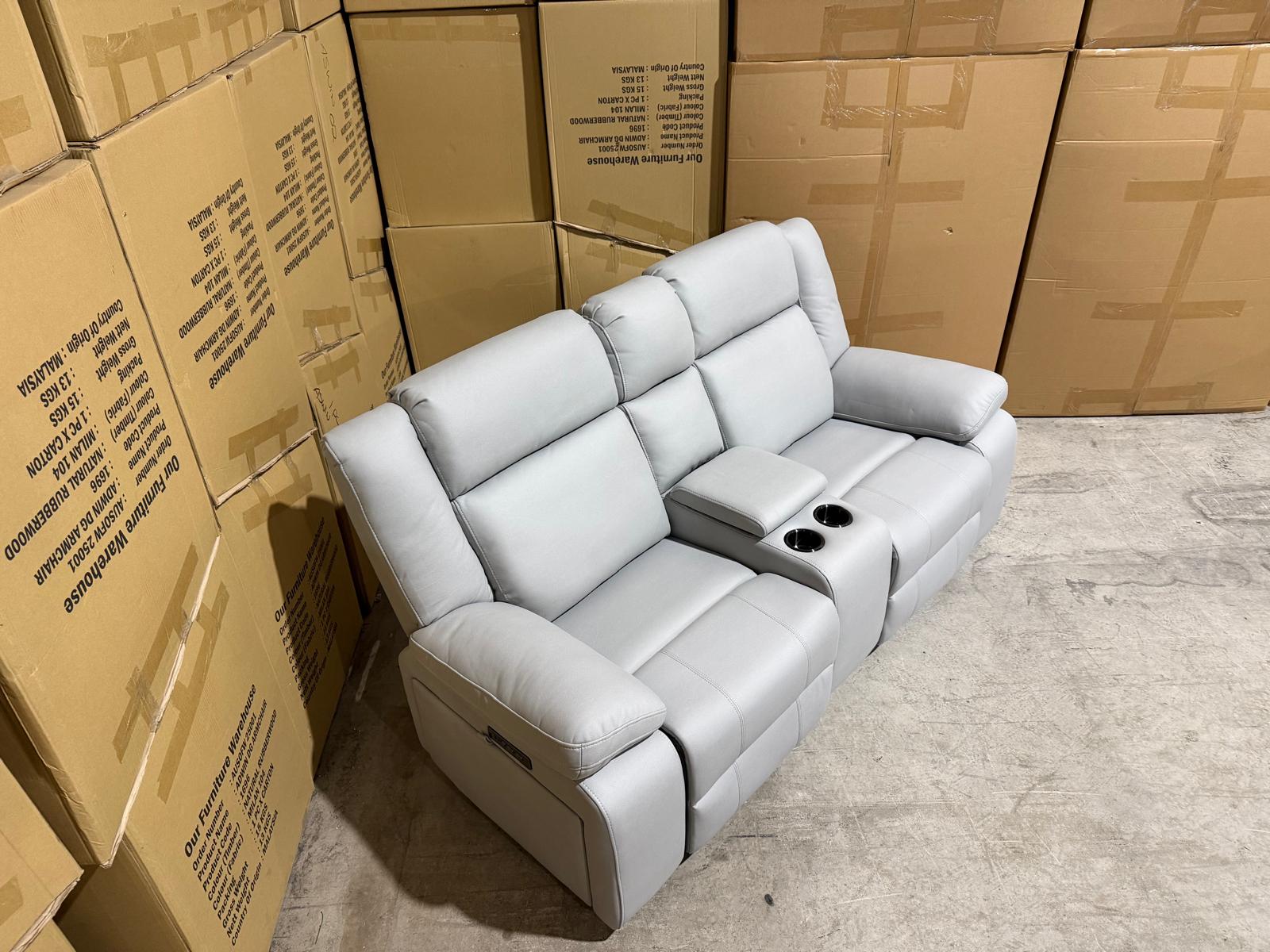 Kenso 2 Seater With Dual Recliners In Soft Rhino Light Grey