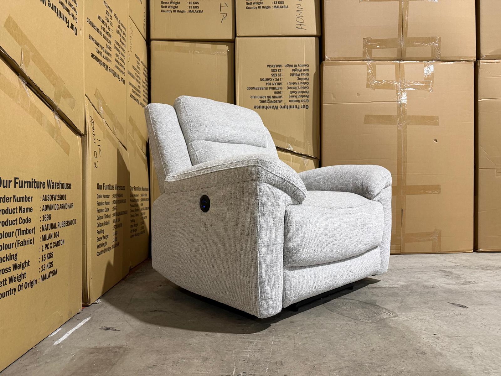 Pilot single Chair with ELECTRIC recliner Light Grey