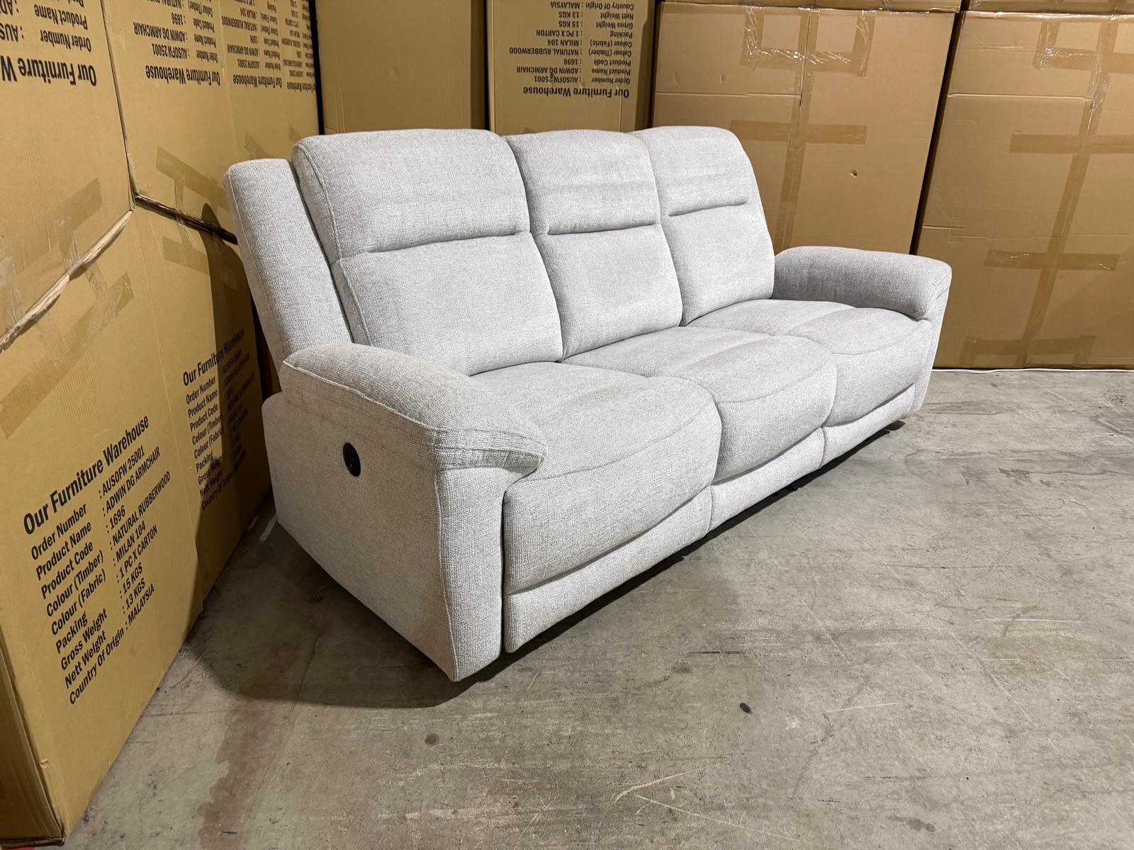 Pilot 3 seater with ELECTRIC recliners Light Grey