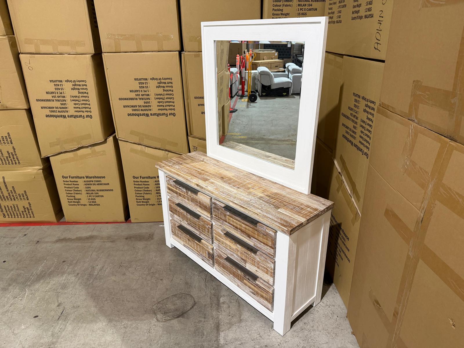 Springbrook dressing table inc mirror driftwood/ white finish acacia timber