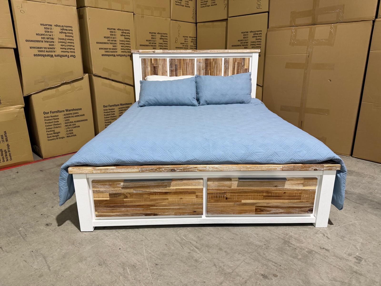 Springbrook King size bed withdraws driftwood/ white finish acacia timber