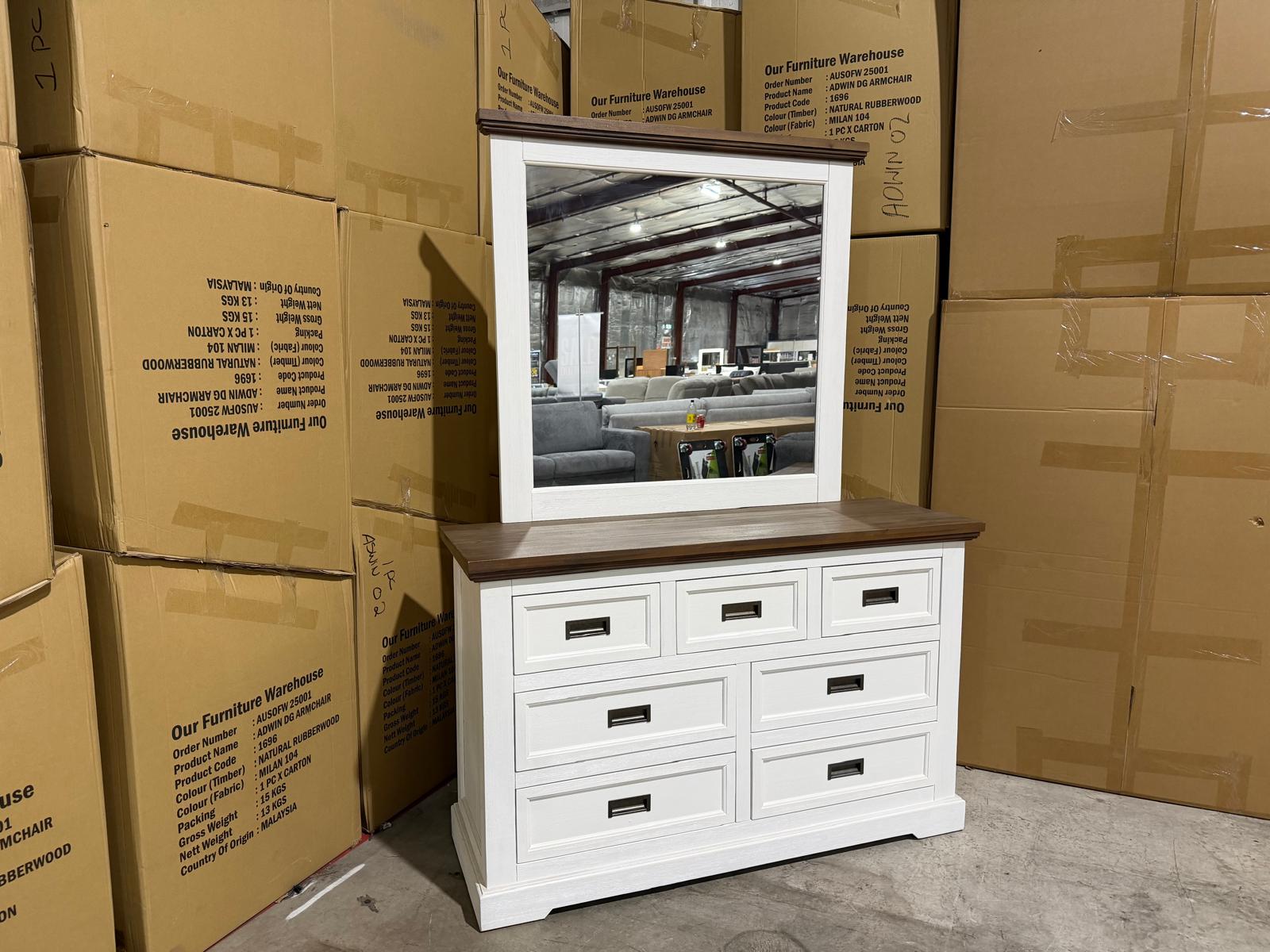 Hamptons dressing table and mirror two tone finish