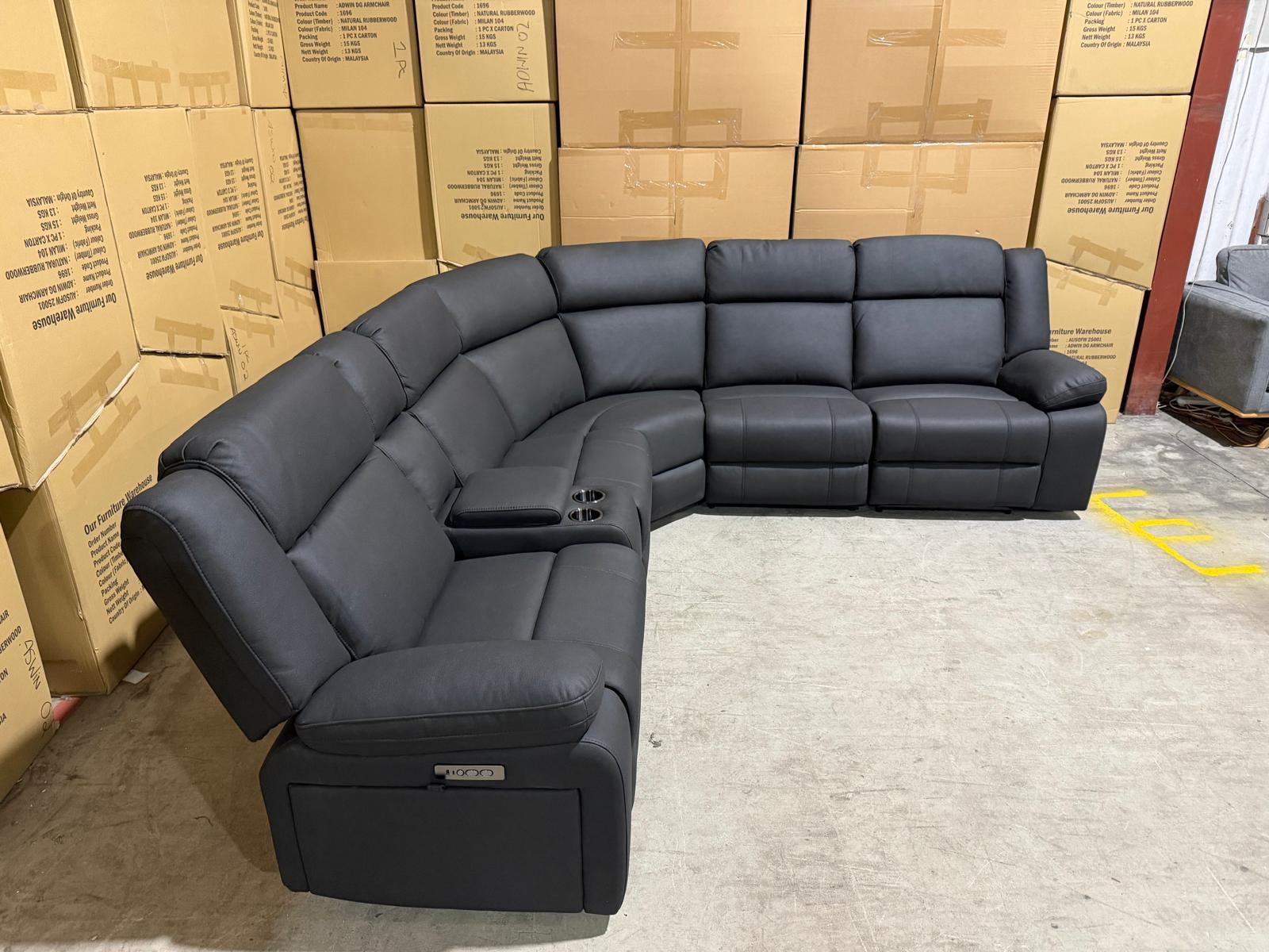 Kenso 6pce modular Lounge with 2 Dual Motion Recliners Soft Rhino Black